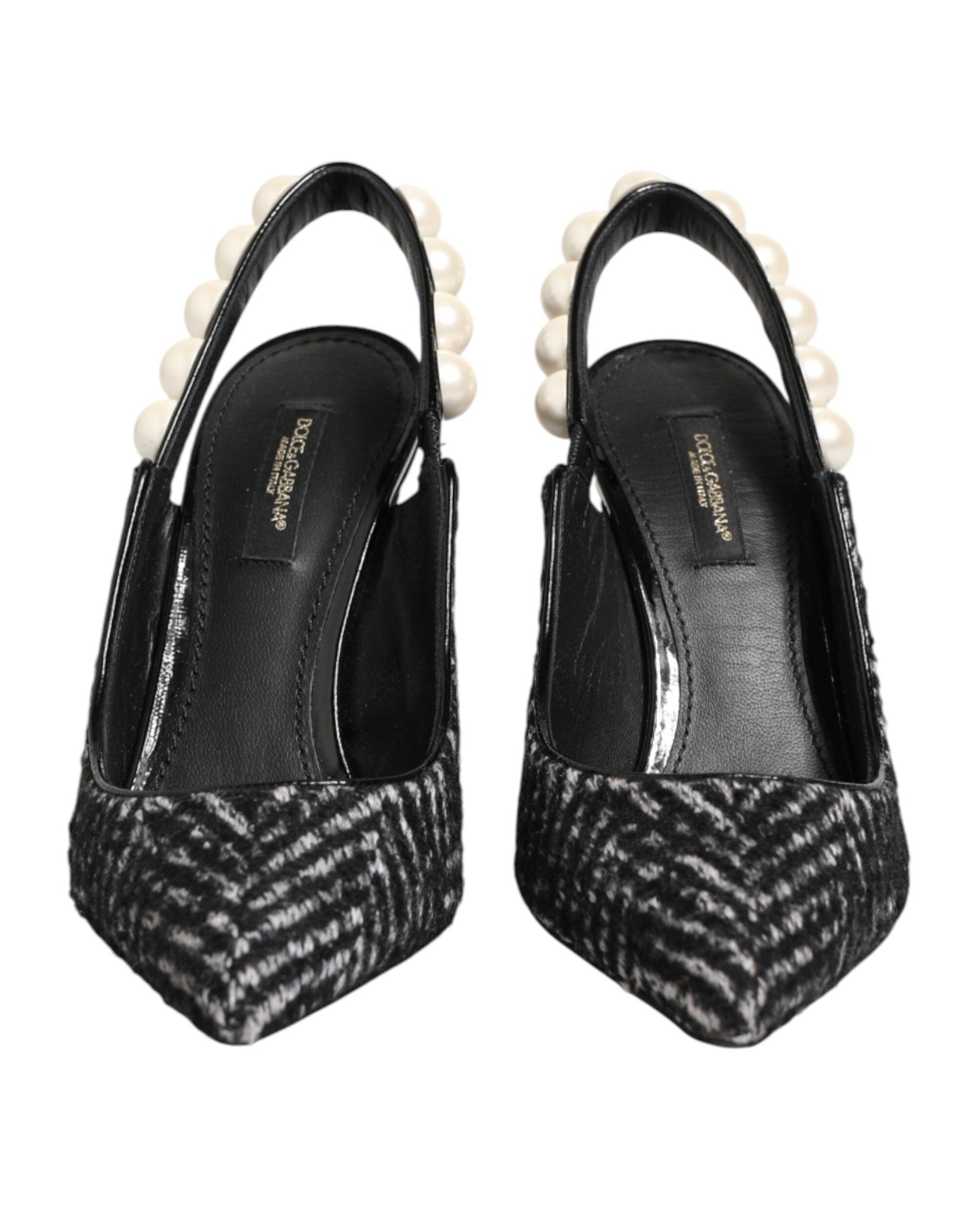 Dolce & Gabbana Black White Chevron Faux Pearl Slingbacks Shoes Glam Steals