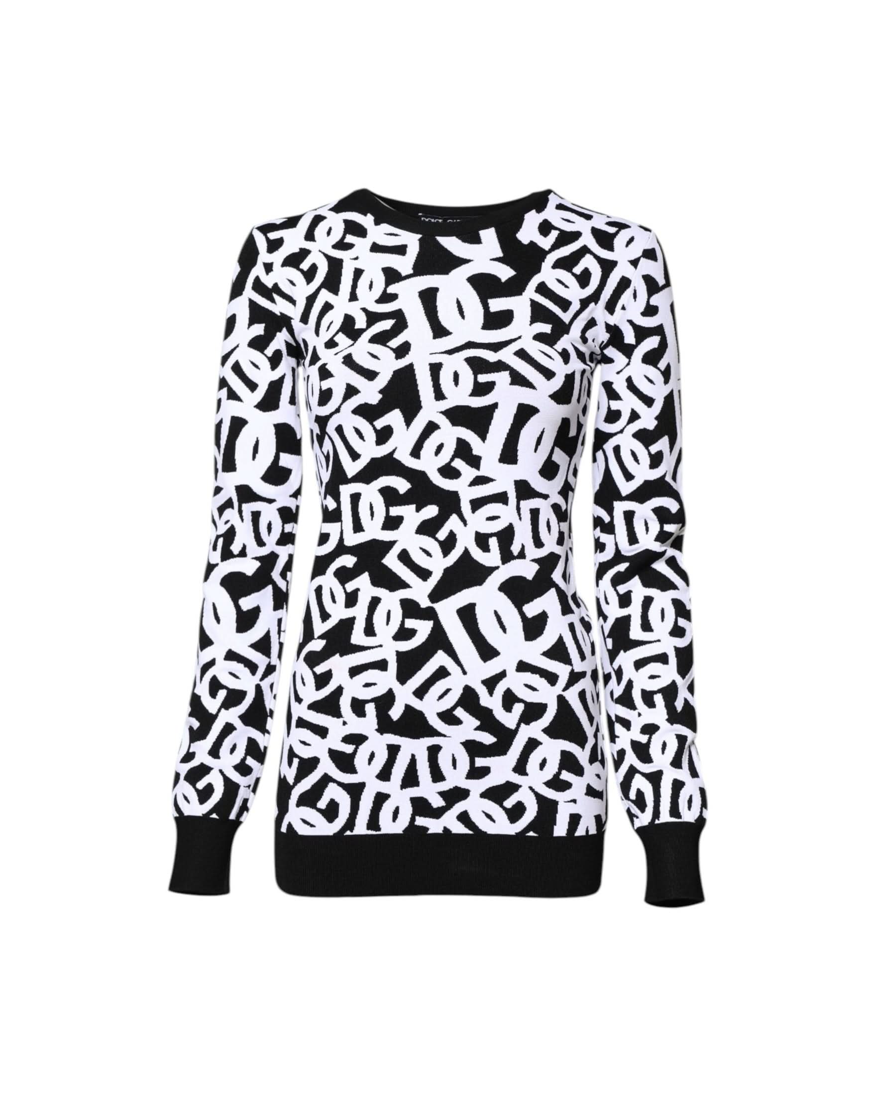 Dolce & Gabbana Black White Logo Print Pullover Sweater Sweaters