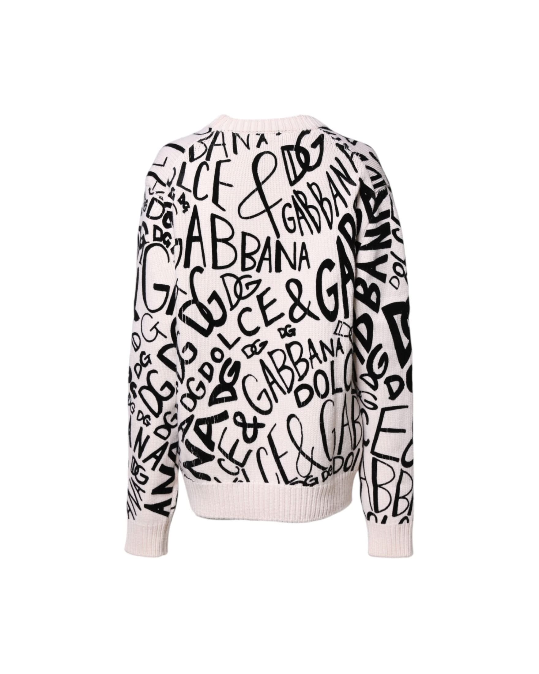 Dolce & Gabbana Black White Logo Print Pullover Sweater Sweaters