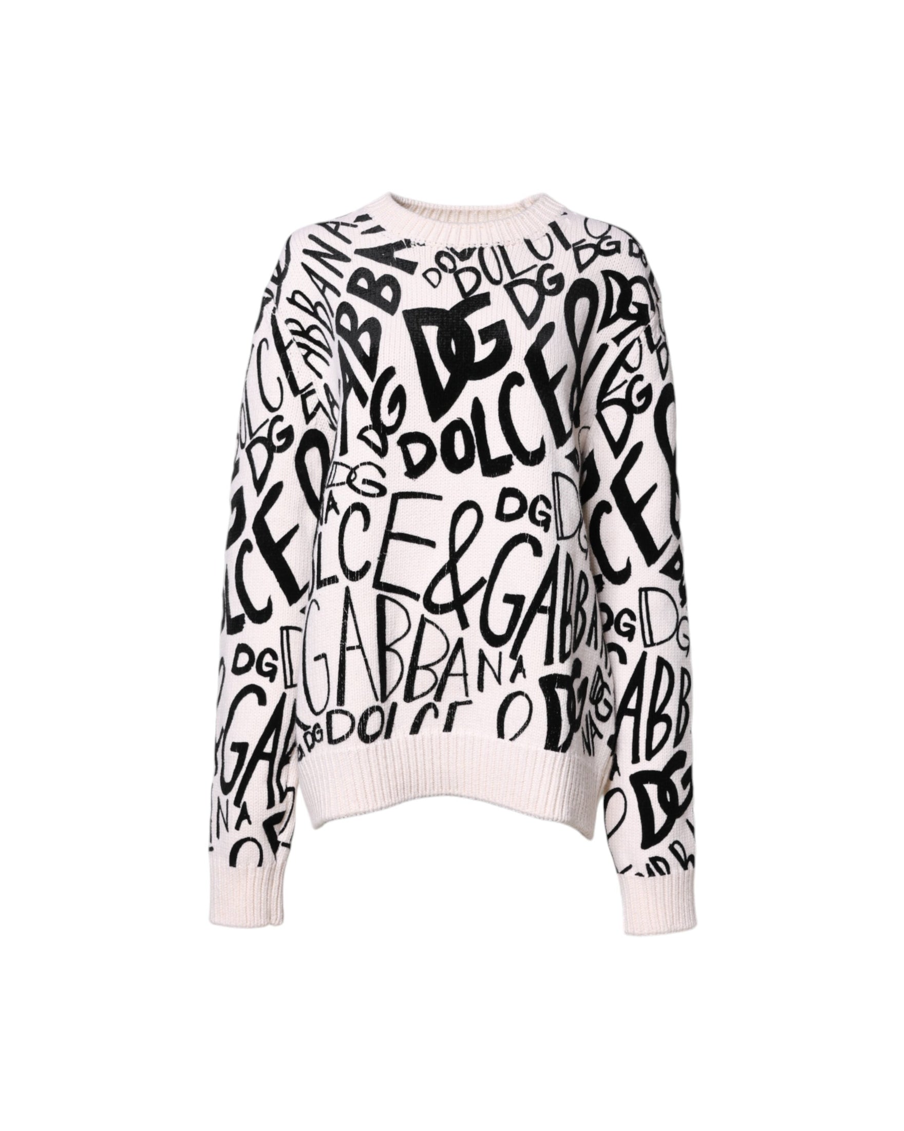 Dolce & Gabbana Black White Logo Print Pullover Sweater Glam Steals