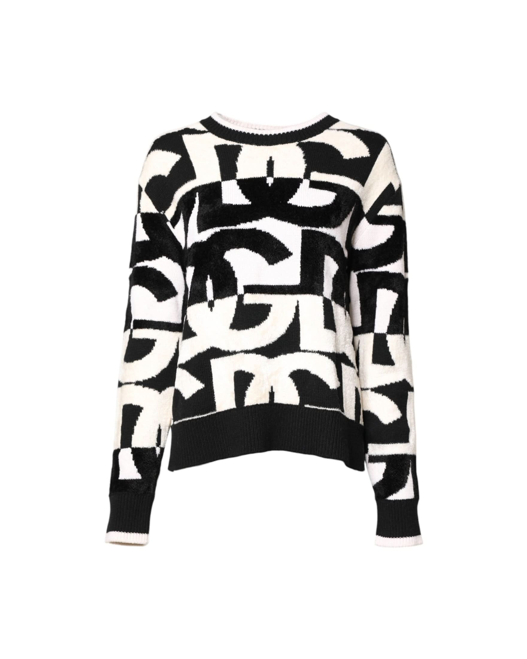 Dolce & Gabbana Black White Logo Print Pullover Sweater Sweaters