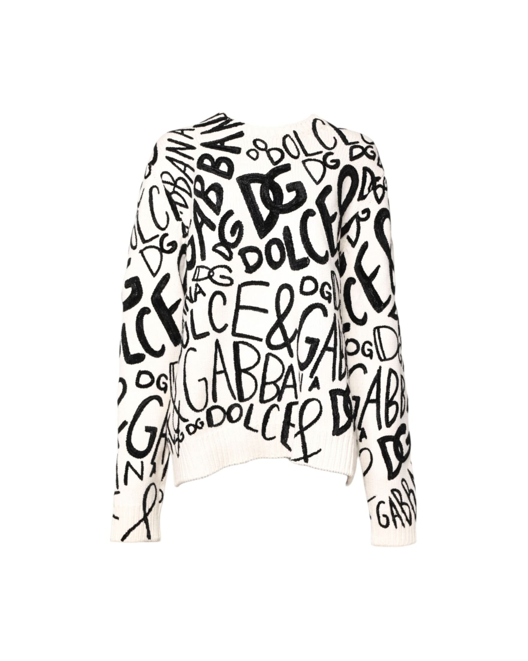 Dolce & Gabbana Black White Logo Print Pullover Sweater Sweaters
