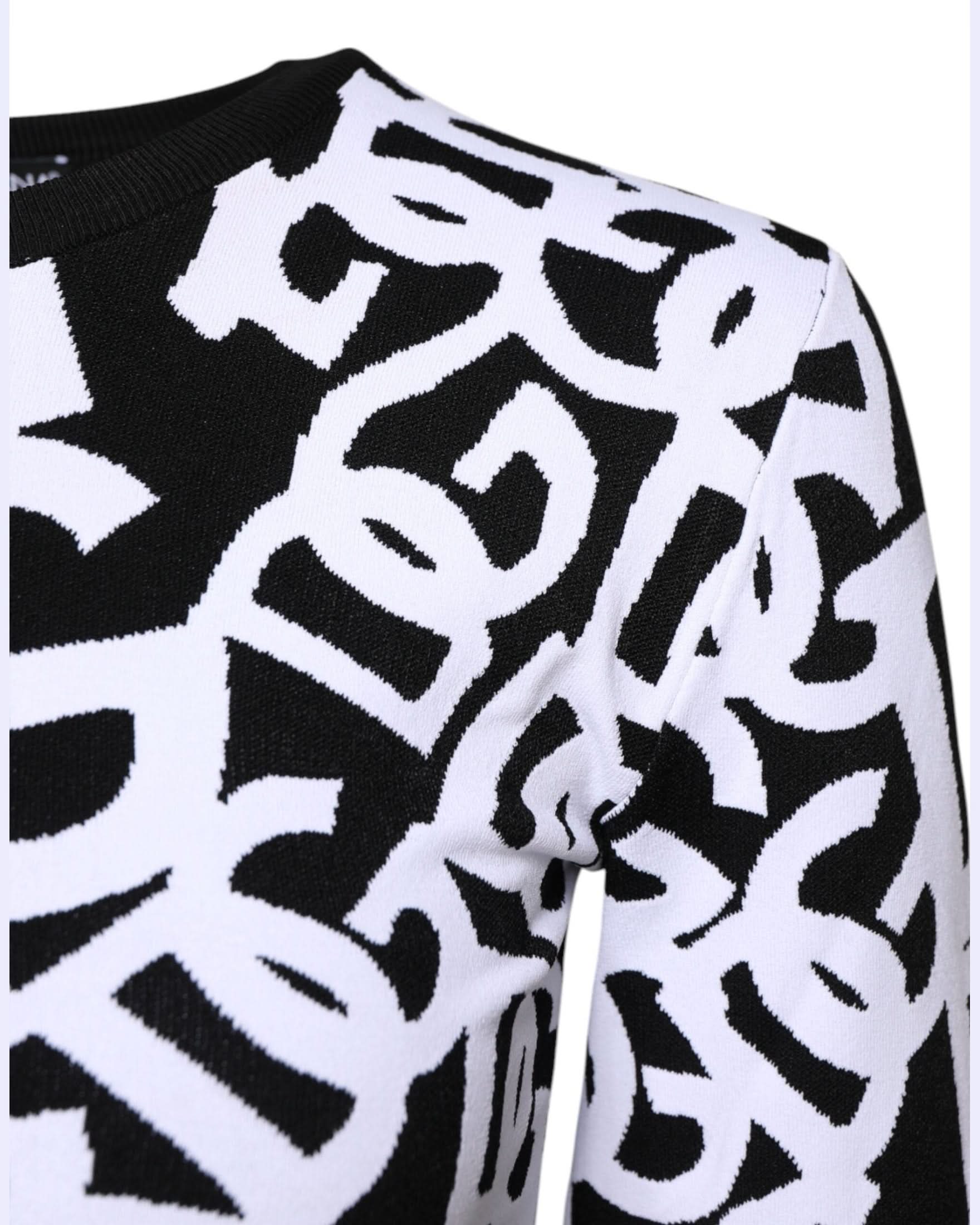 Dolce & Gabbana Black White Logo Print Pullover Sweater Sweaters