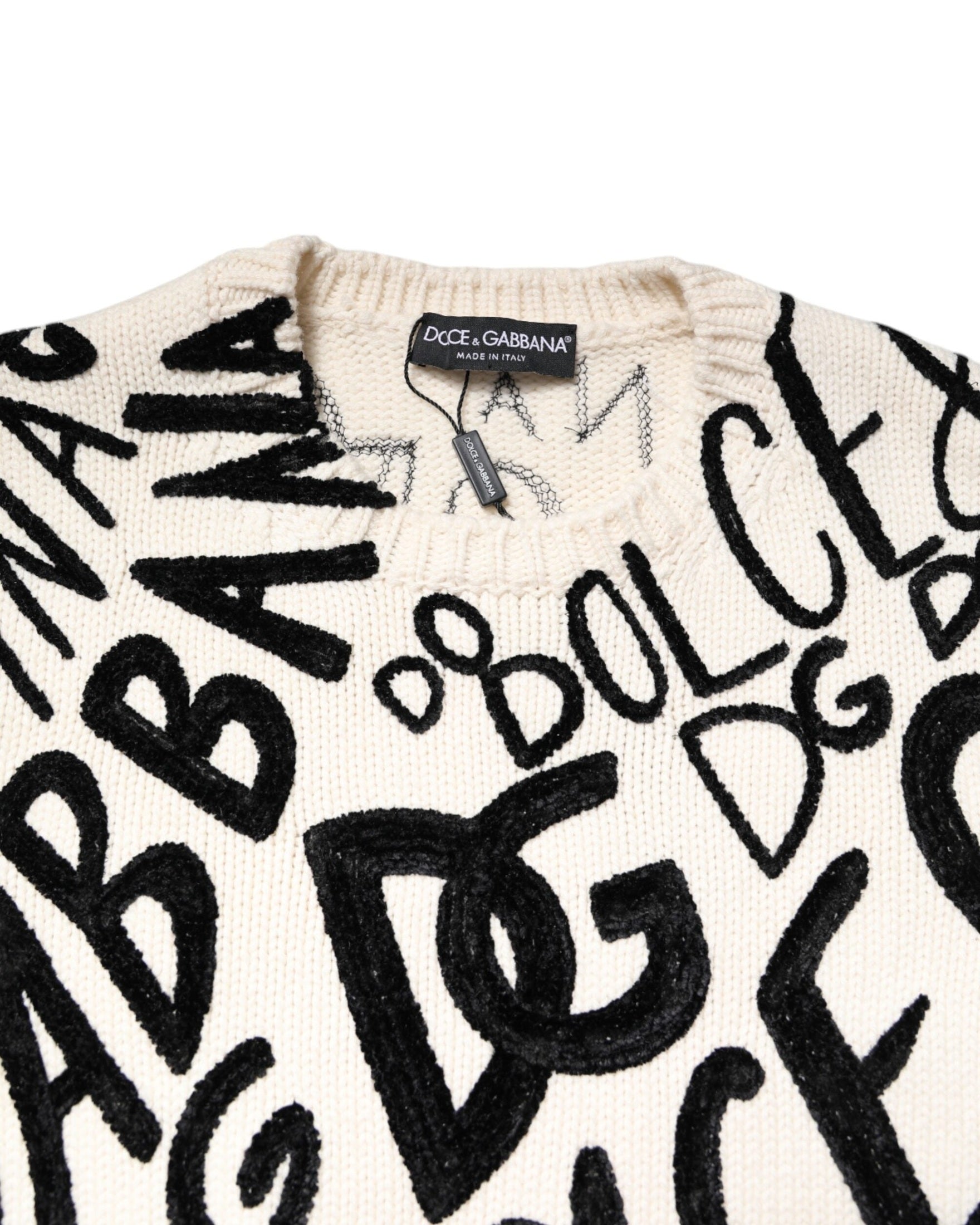 Dolce & Gabbana Black White Logo Print Pullover Sweater Glam Steals