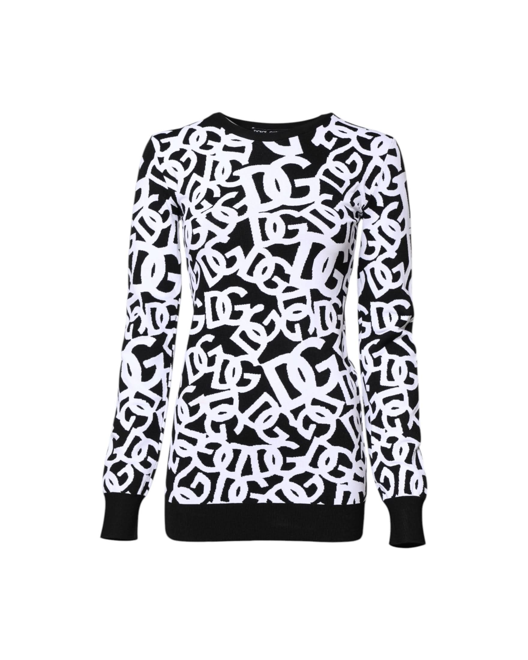 Dolce & Gabbana Black White Logo Print Pullover Sweater Sweaters