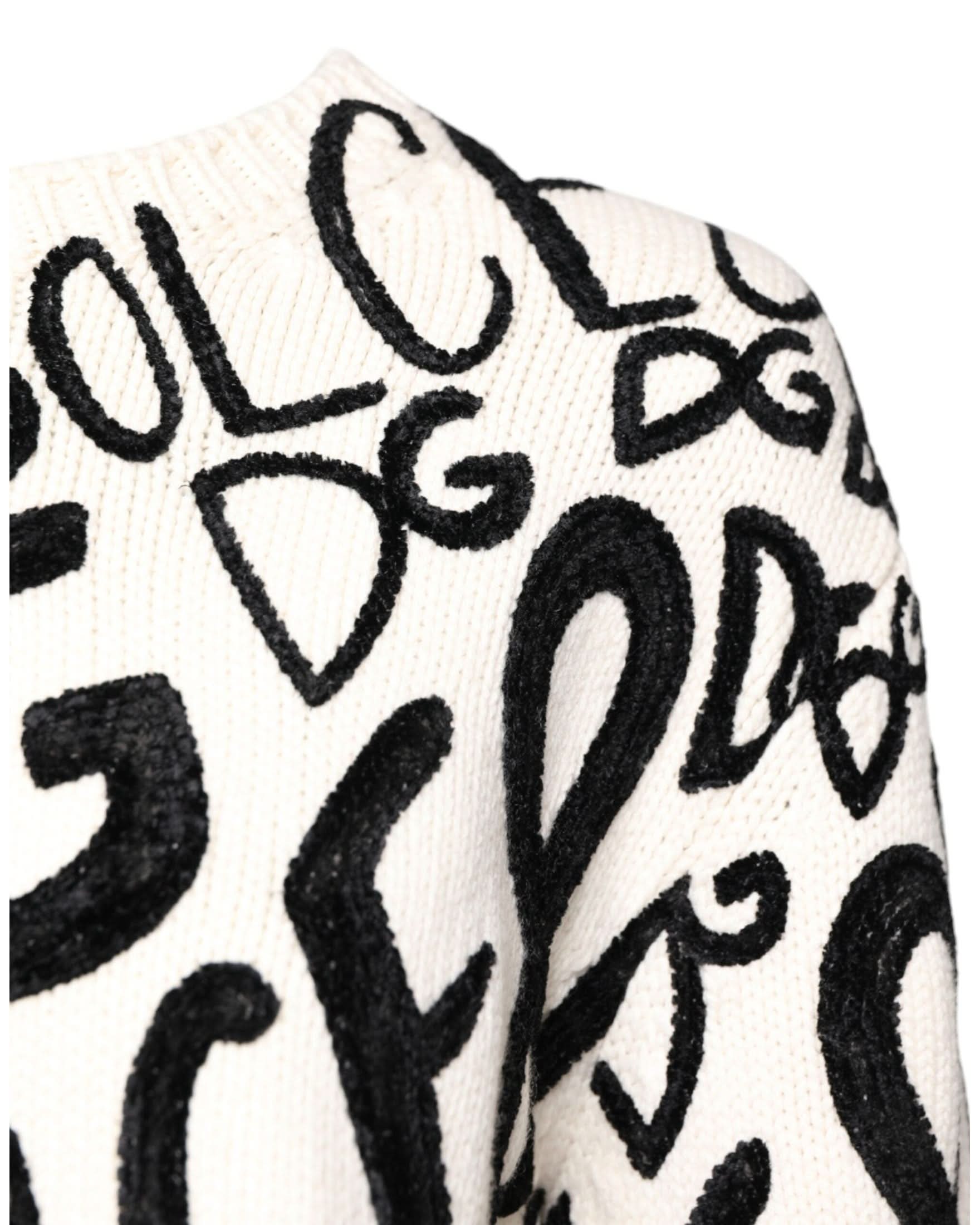 Dolce & Gabbana Black White Logo Print Pullover Sweater Sweaters