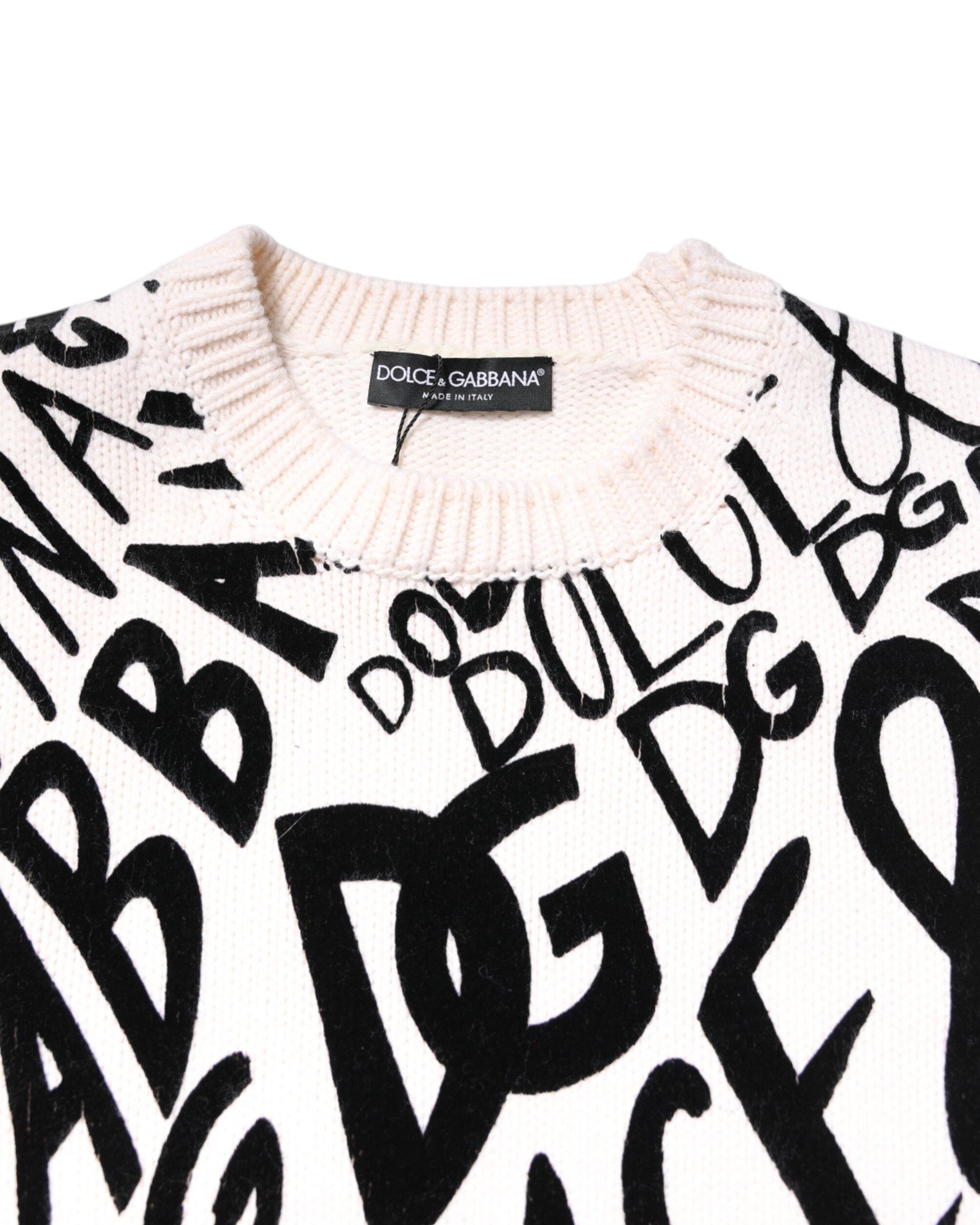 Dolce & Gabbana Black White Logo Print Pullover Sweater Glam Steals