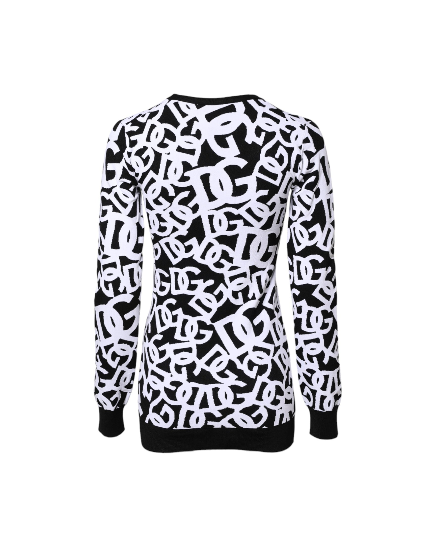 Dolce & Gabbana Black White Logo Print Pullover Sweater Glam Steals