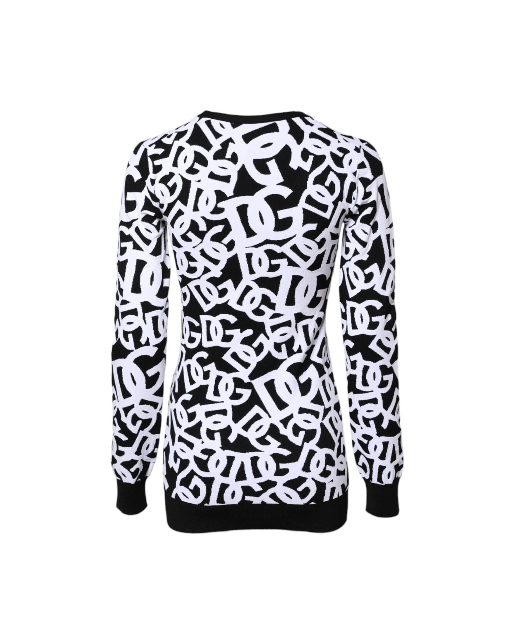 Dolce & Gabbana Black White Logo Print Pullover Sweater Sweaters