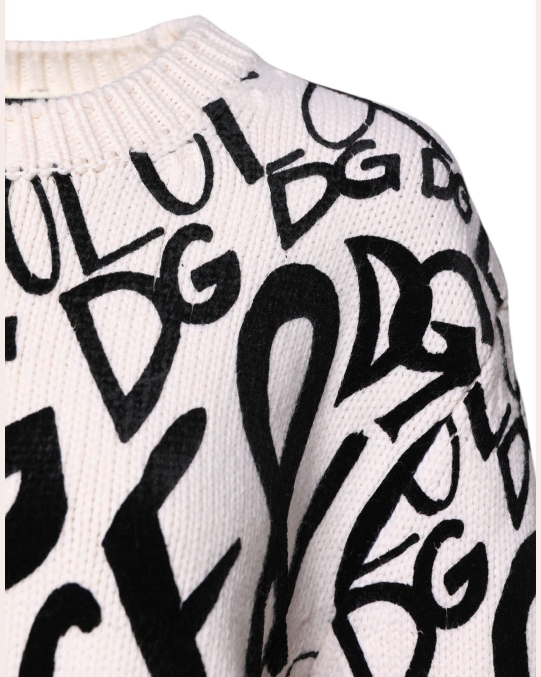 Dolce & Gabbana Black White Logo Print Pullover Sweater Sweaters