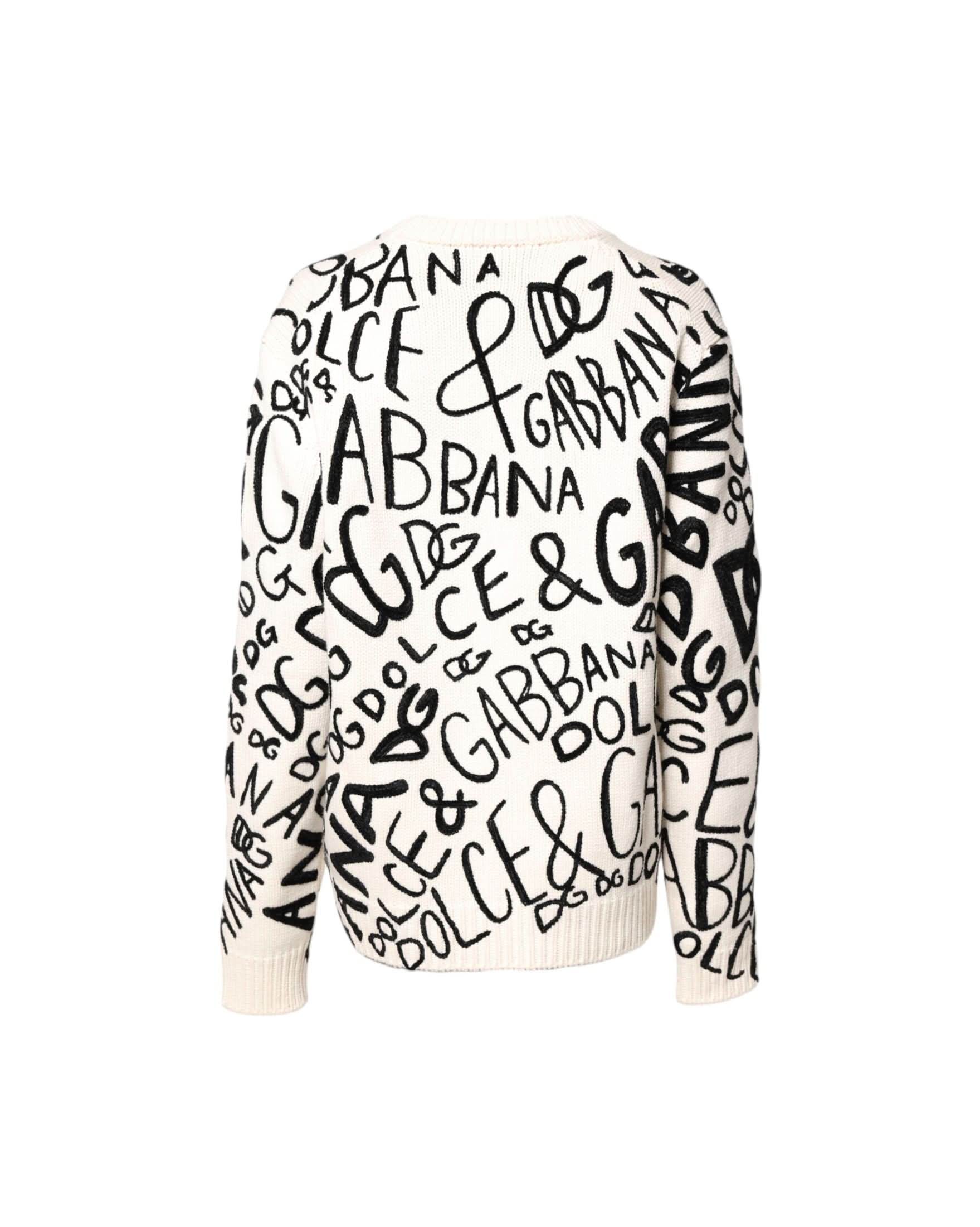 Dolce & Gabbana Black White Logo Print Pullover Sweater Sweaters