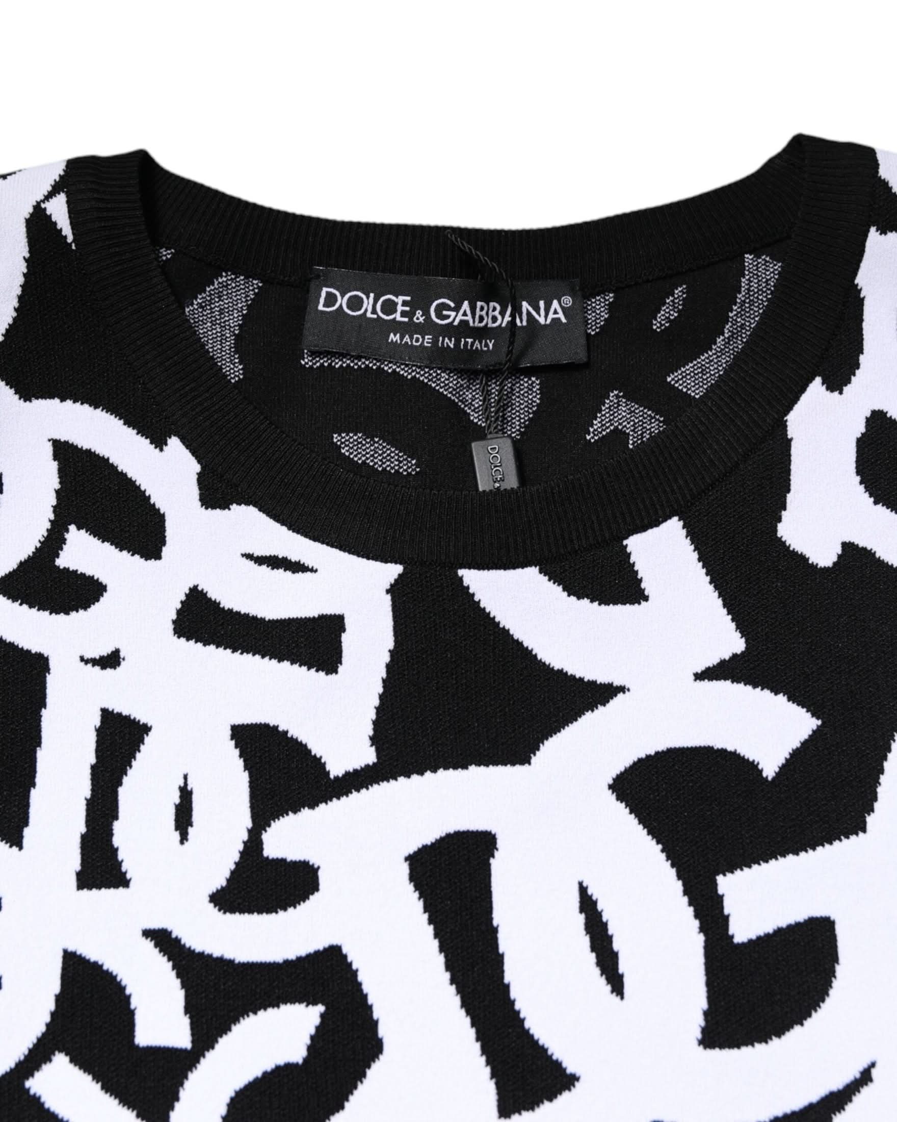 Dolce & Gabbana Black White Logo Print Pullover Sweater Sweaters