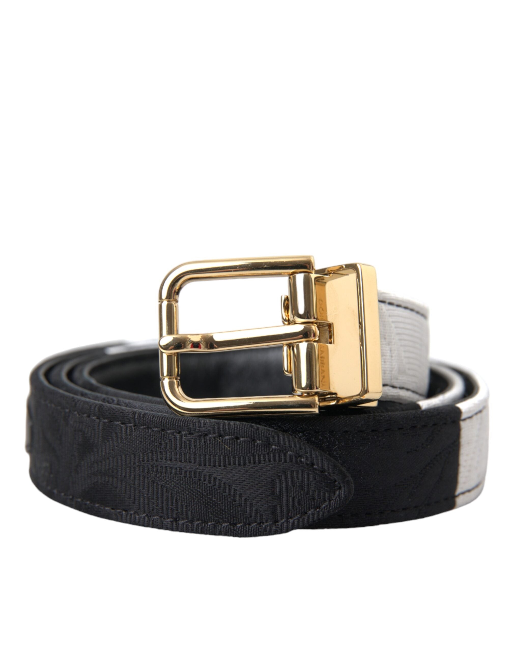 Dolce & Gabbana Black White Patchwork Gold Metal Buckle Belt Glam Steals