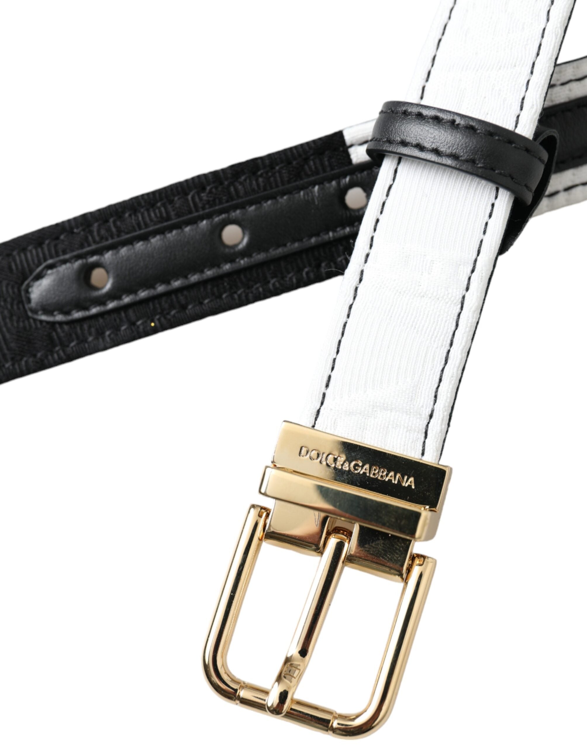 Dolce & Gabbana Black White Patchwork Gold Metal Buckle Belt Glam Steals