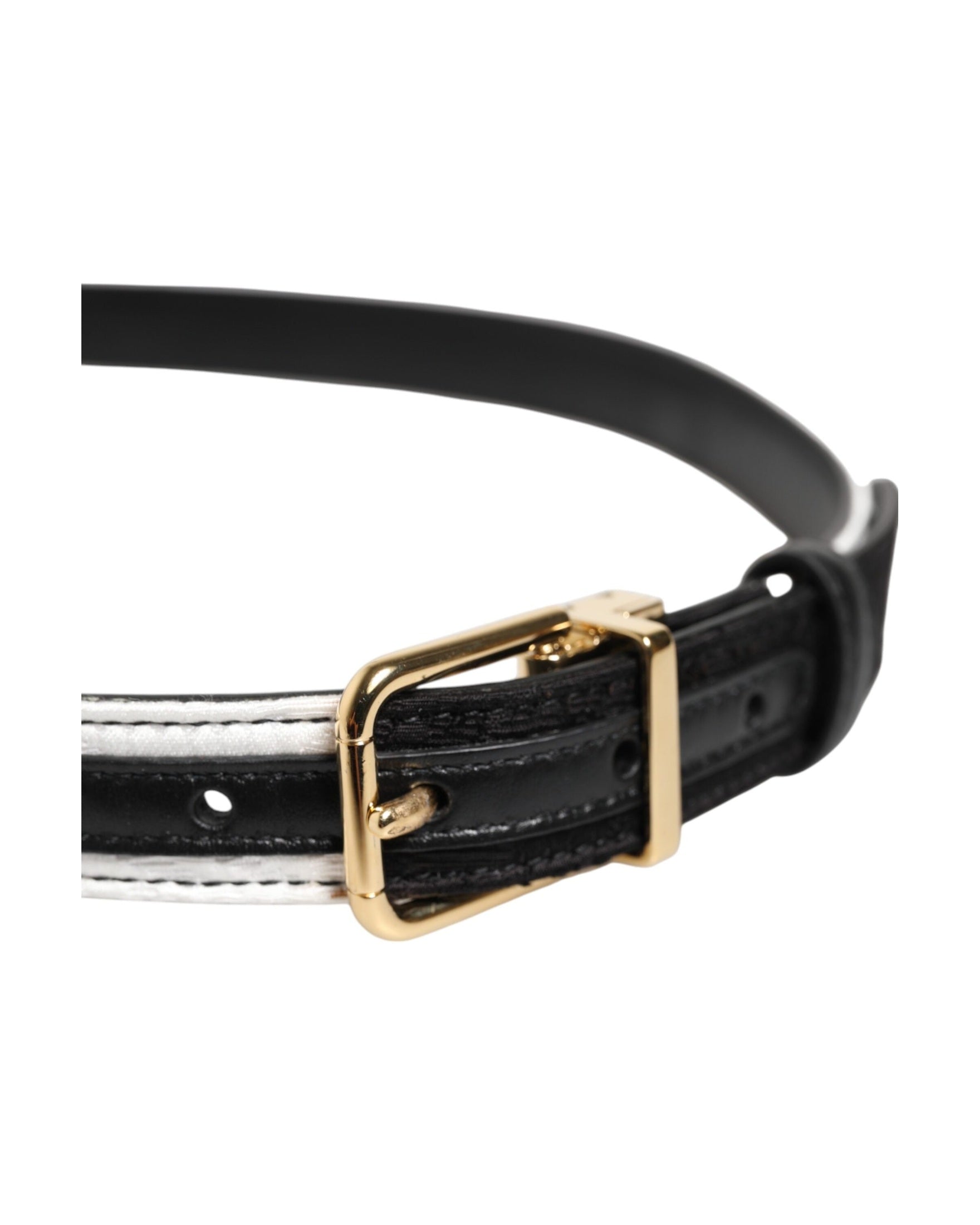 Dolce & Gabbana Black White Patchwork Gold Metal Buckle Belt Glam Steals