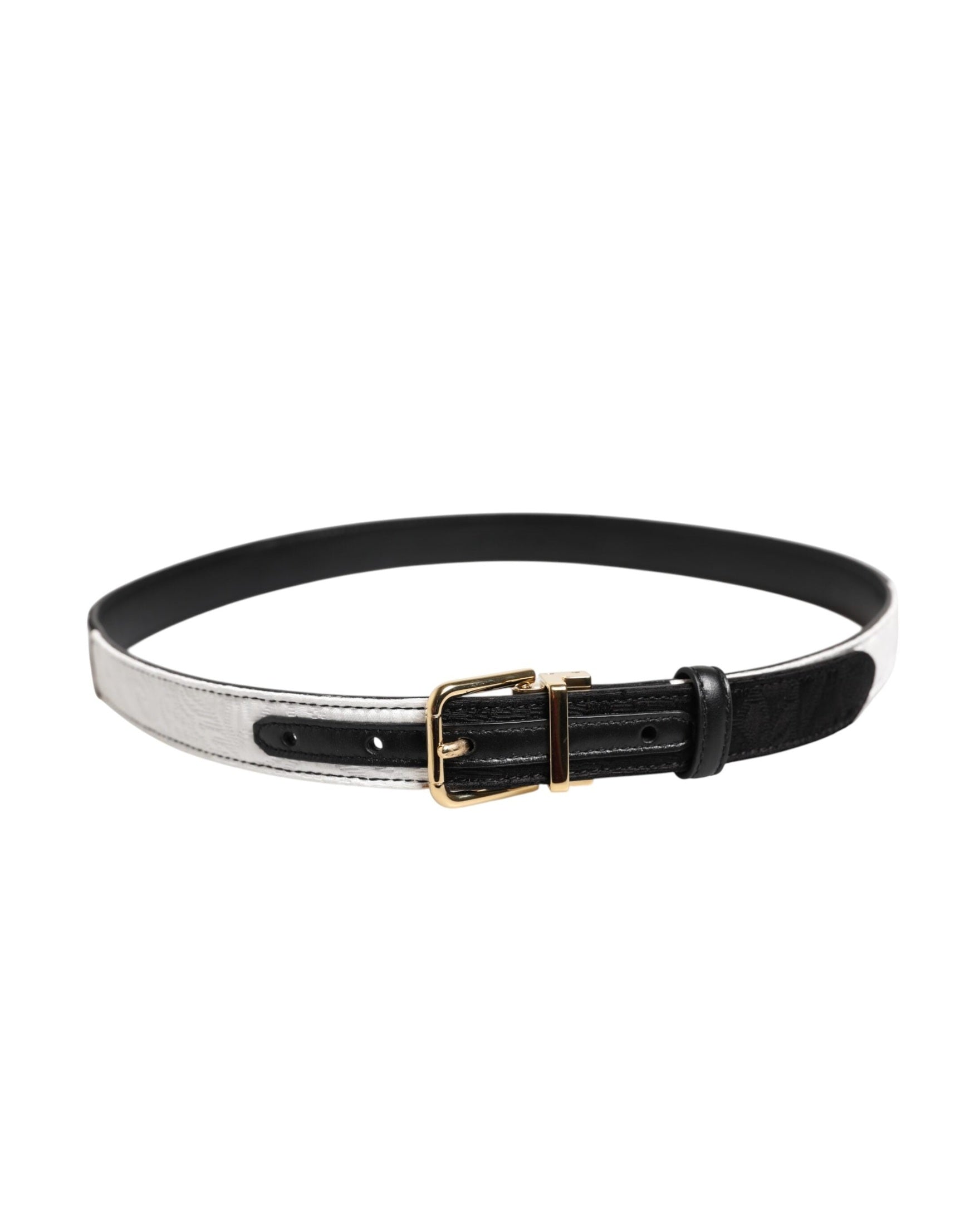 Dolce & Gabbana Black White Patchwork Gold Metal Buckle Belt Glam Steals