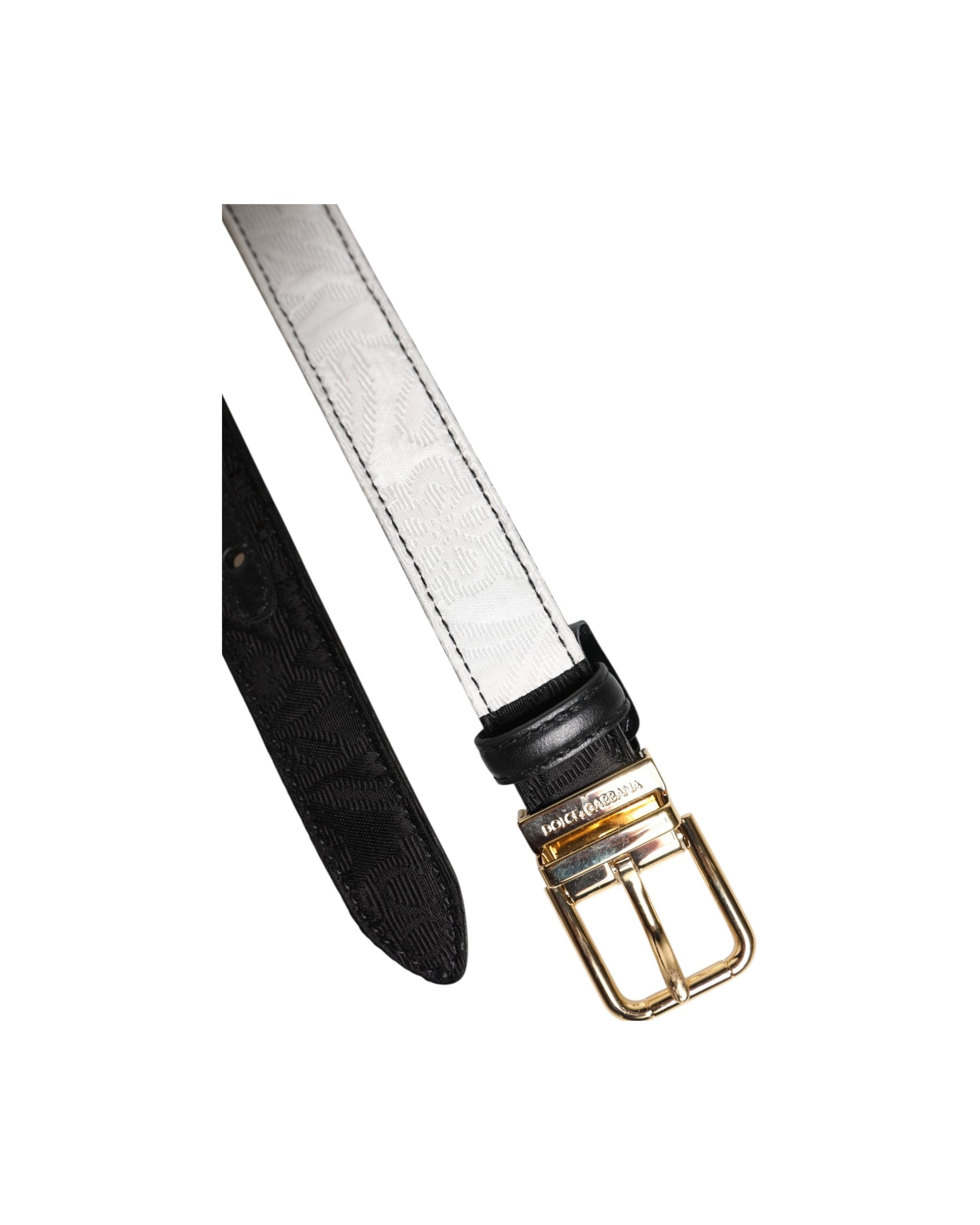 Dolce & Gabbana Black White Patchwork Gold Metal Buckle Belt Glam Steals