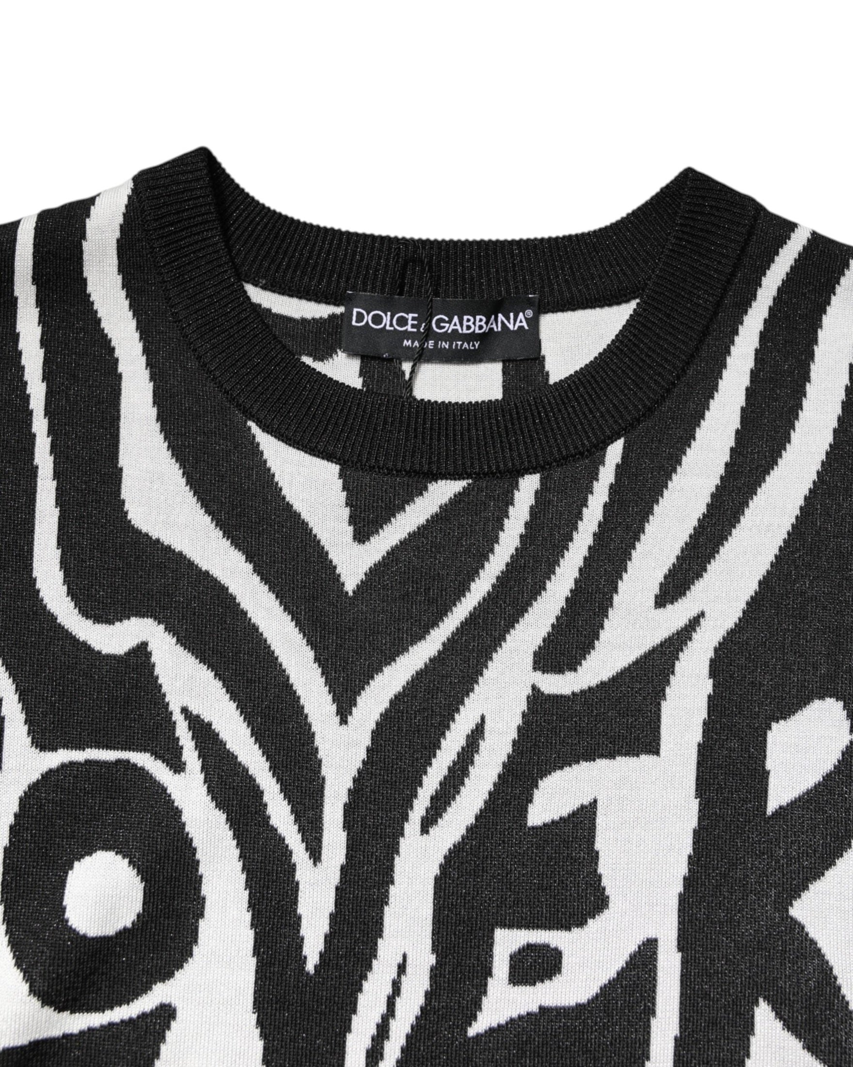 Dolce & Gabbana Black White Print Pullover Sweater Glam Steals