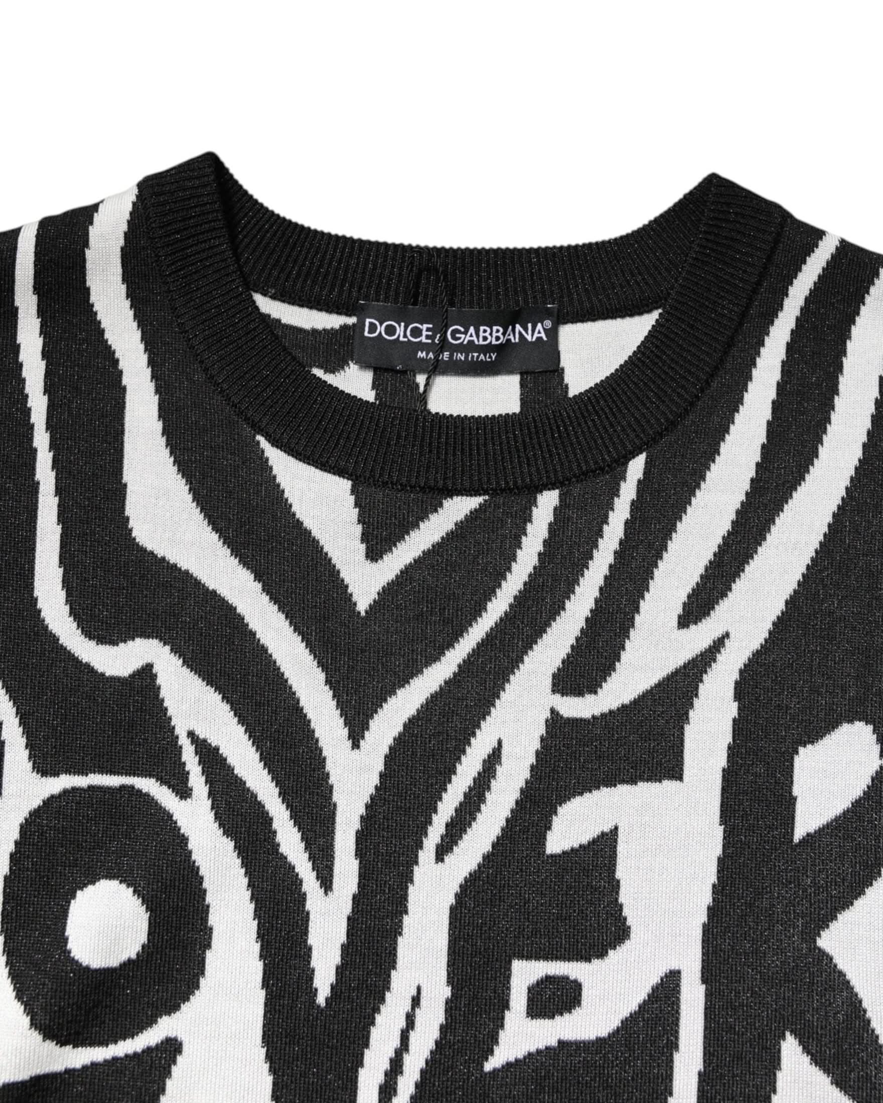 Dolce & Gabbana Black White Print Pullover Sweater Sweaters
