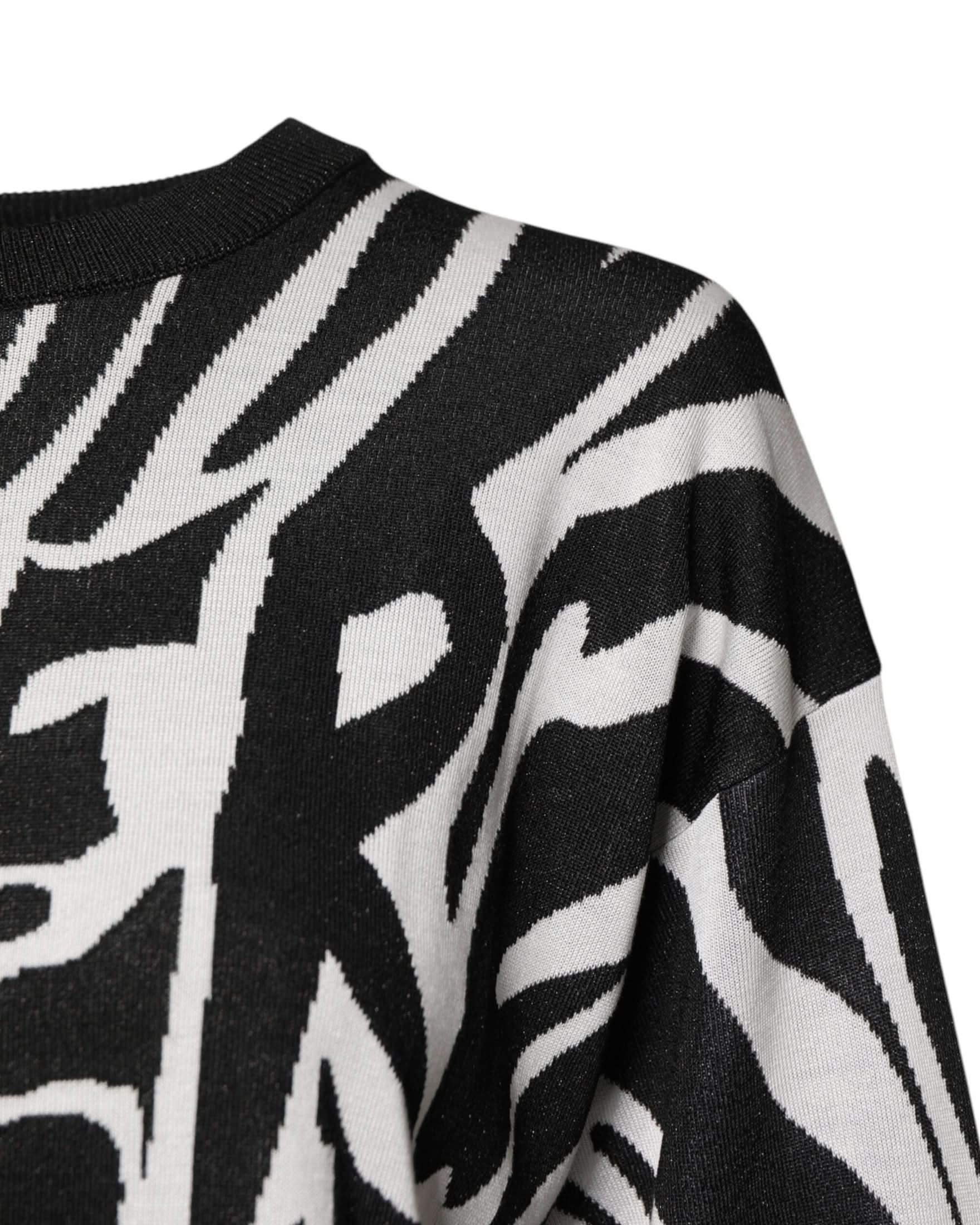 Dolce & Gabbana Black White Print Pullover Sweater Sweaters