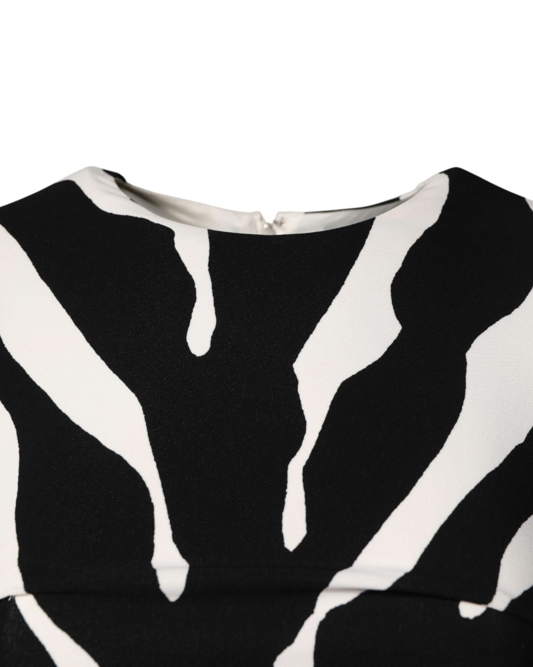 Dolce & Gabbana Black White Zebra Viscose Sheath Midi Dress Dresses