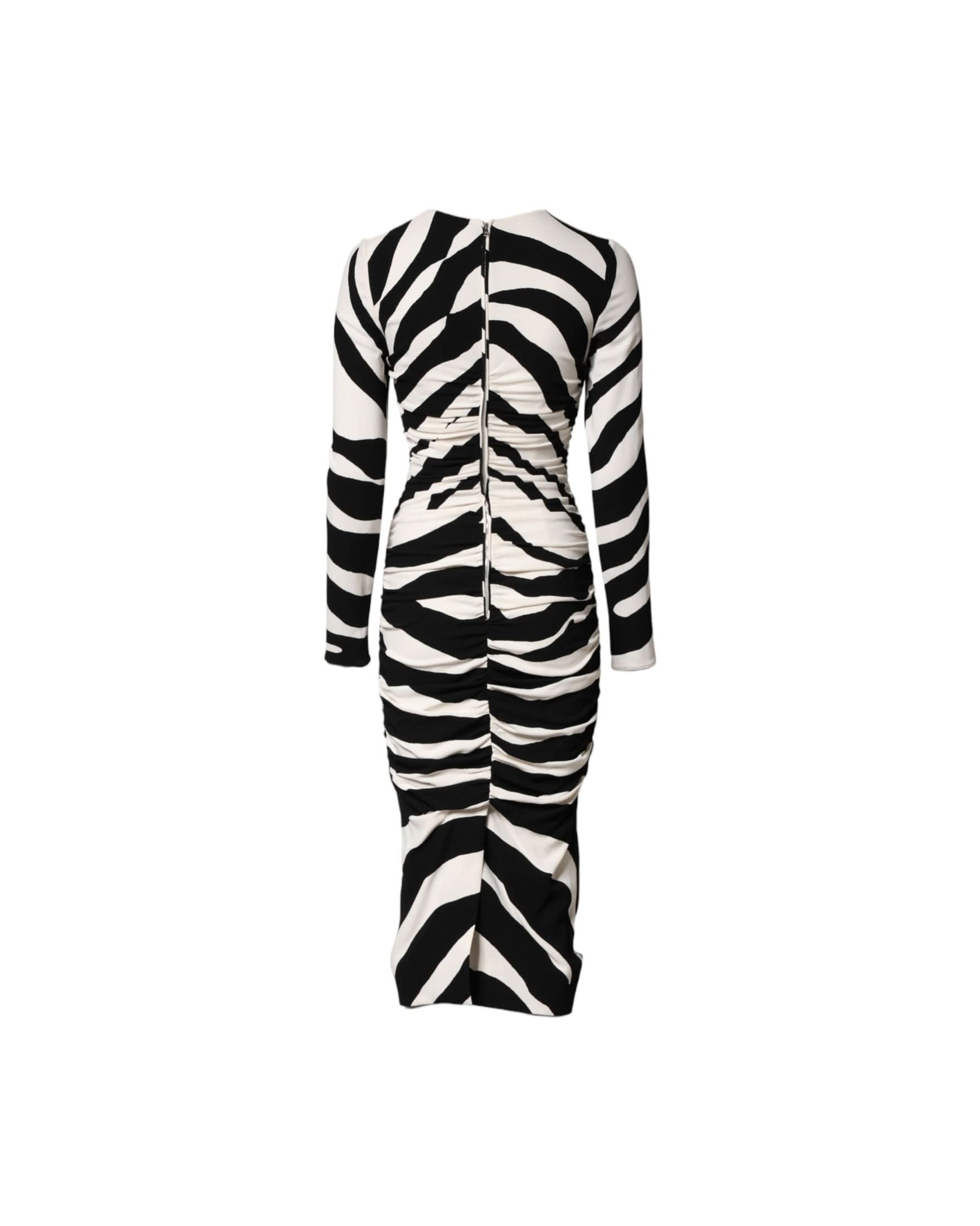 Dolce & Gabbana Black White Zebra Viscose Sheath Midi Dress Dresses