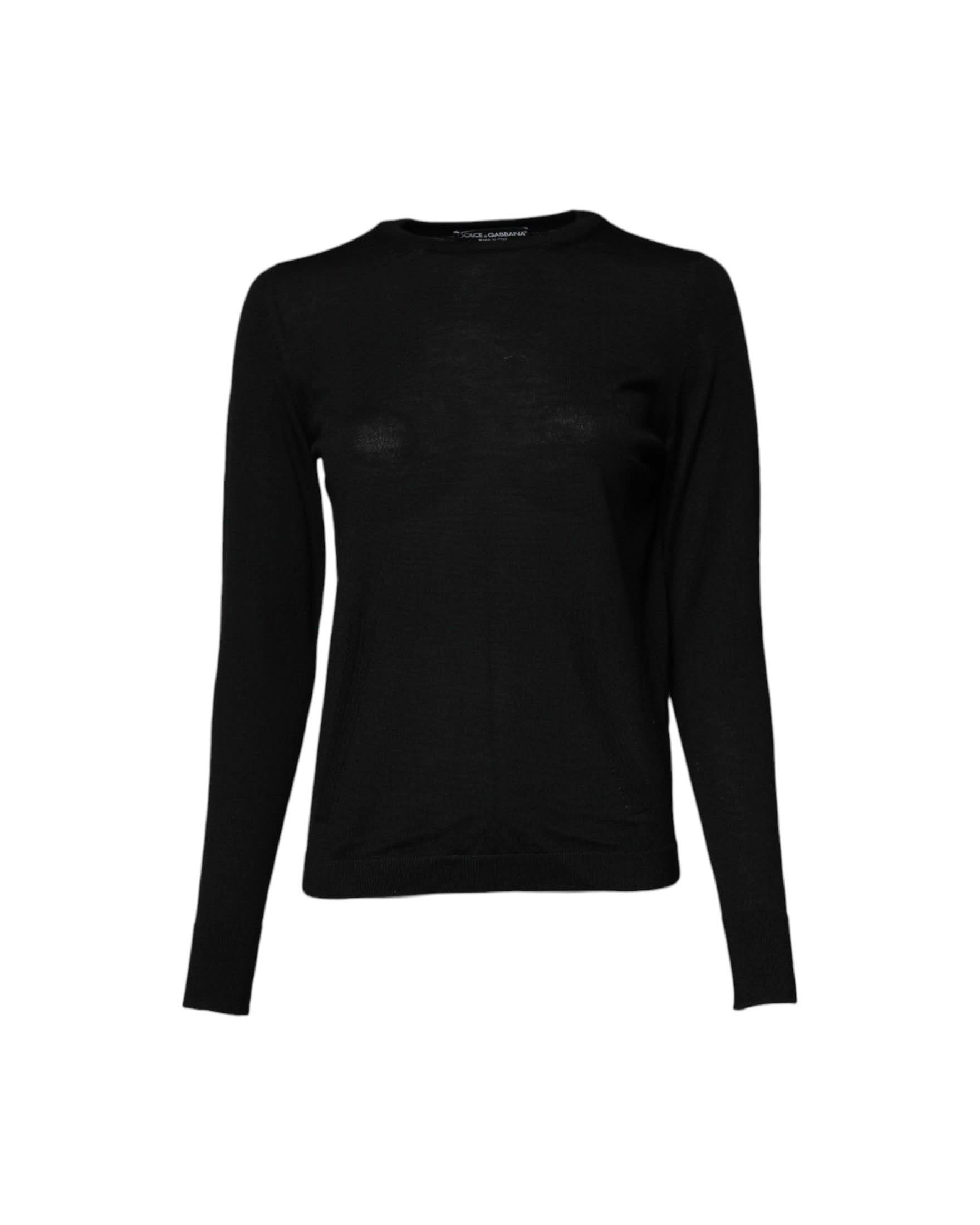 Dolce & Gabbana Black Wool Knit Crew Neck Pullover Sweater Sweaters