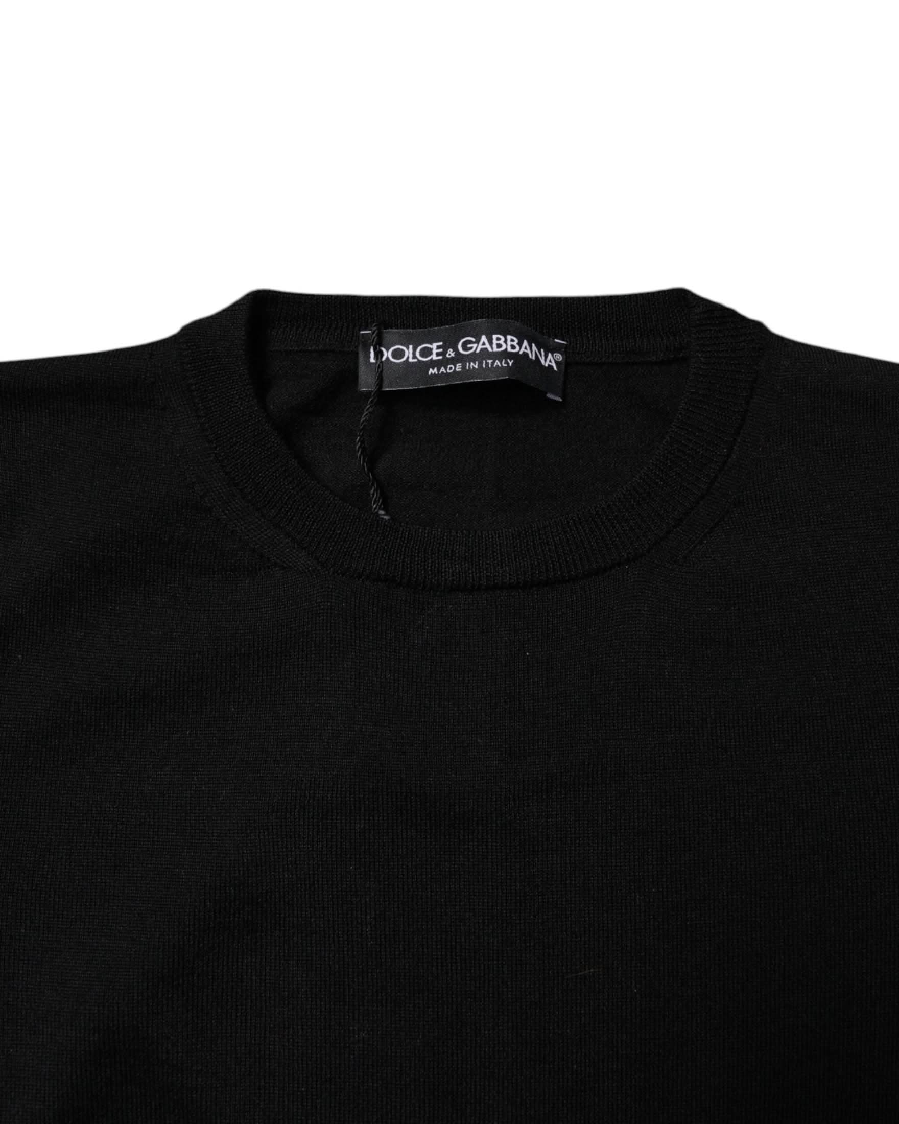 Dolce & Gabbana Black Wool Knit Crew Neck Pullover Sweater Sweaters