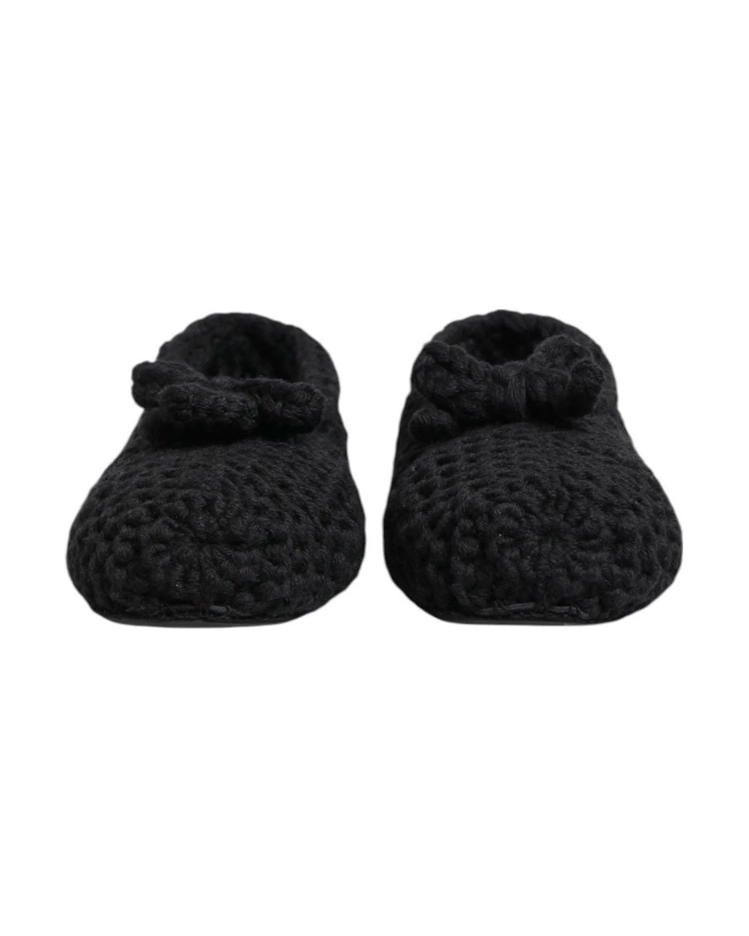 Dolce & Gabbana Black Wool Knit Slip On Ballerina Flats Shoes Shoes