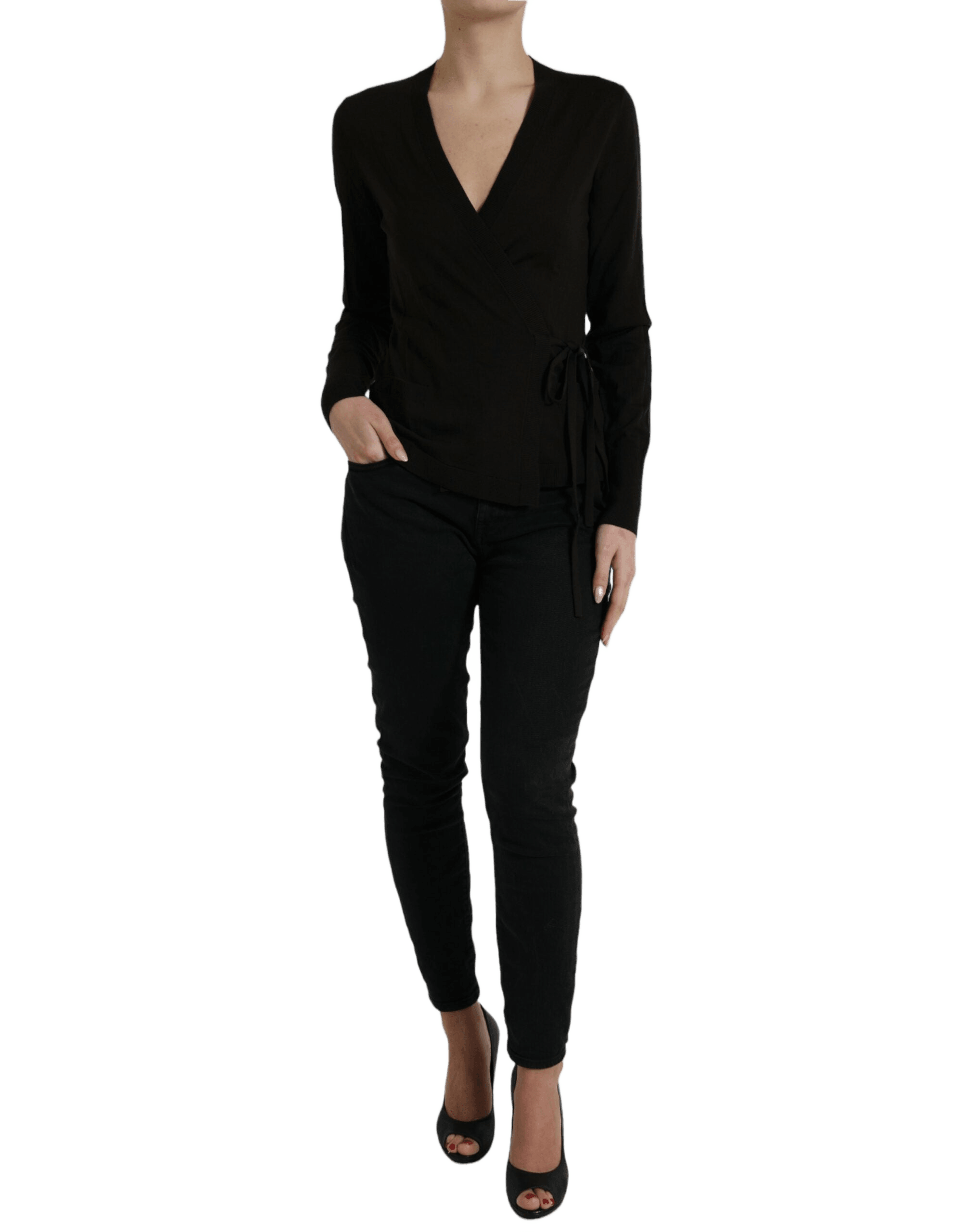 Dolce & Gabbana Black Wool V Neck Crossed Cardigan