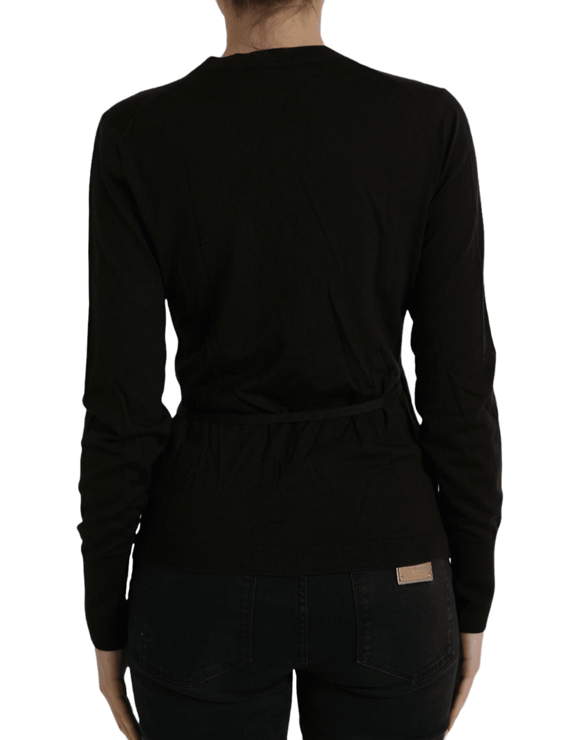 Dolce & Gabbana Black Wool V Neck Crossed Cardigan