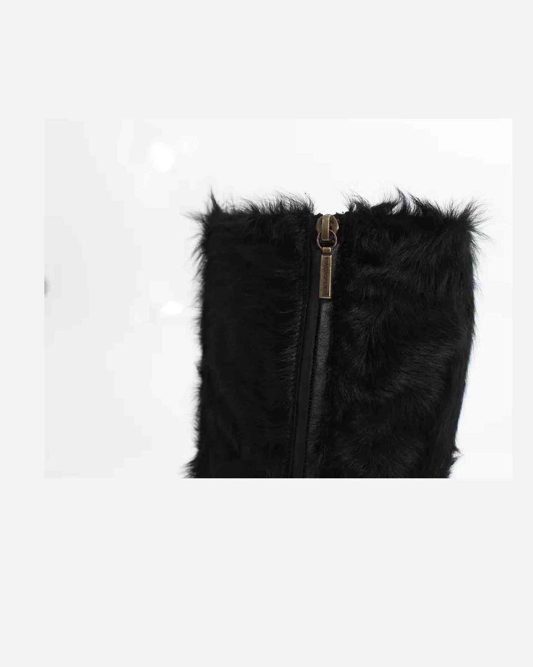 Dolce & Gabbana Black Xiangao Lamb Fur Leather Boots Shoes Boots