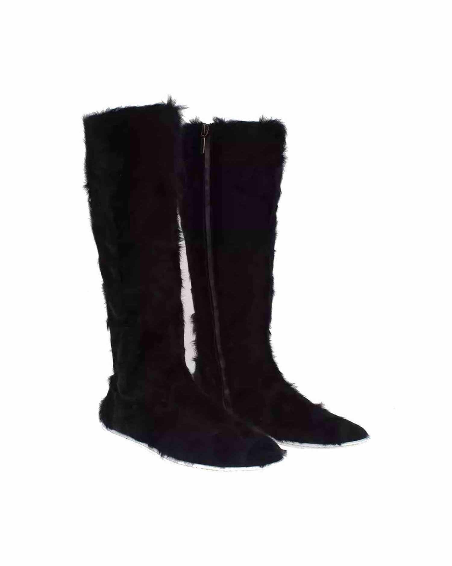 Dolce & Gabbana Black Xiangao Lamb Fur Leather Boots Shoes Boots