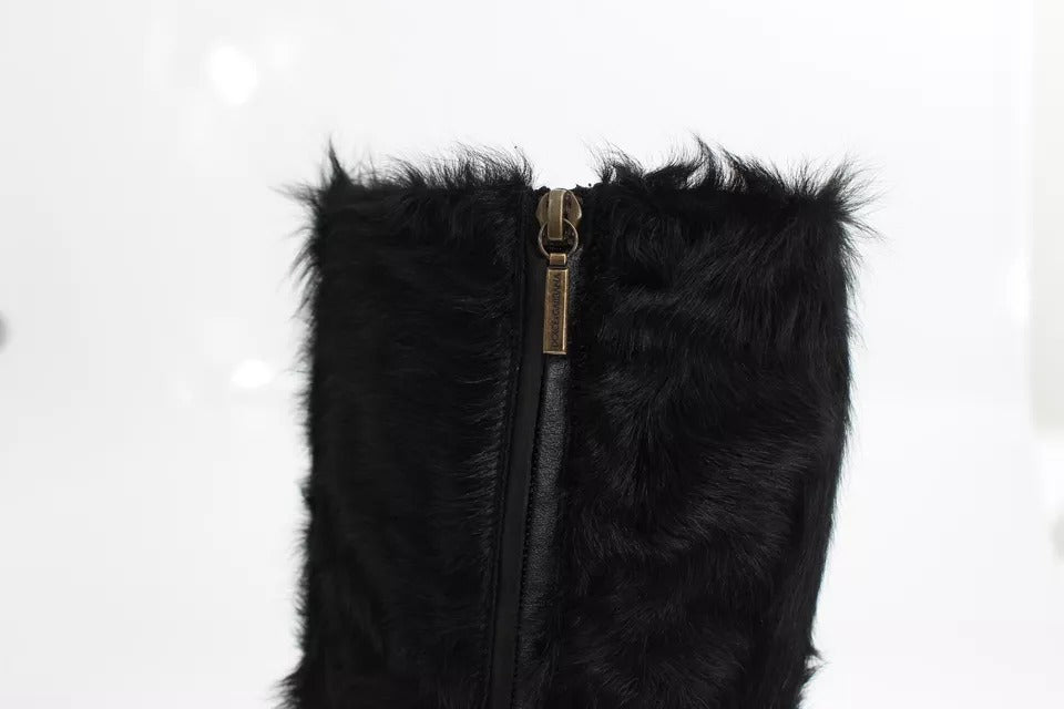 Dolce & Gabbana Black Xiangao Lamb Fur Leather Boots Shoes Glam Steals