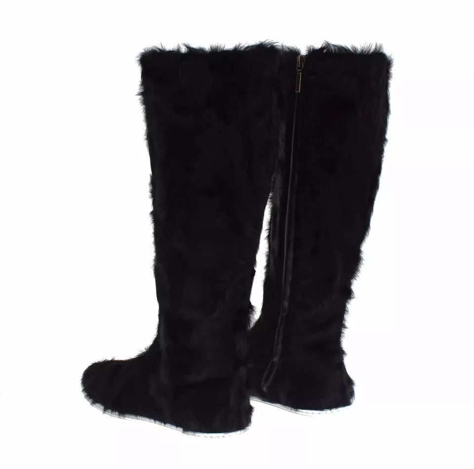 Dolce & Gabbana Black Xiangao Lamb Fur Leather Boots Shoes Glam Steals