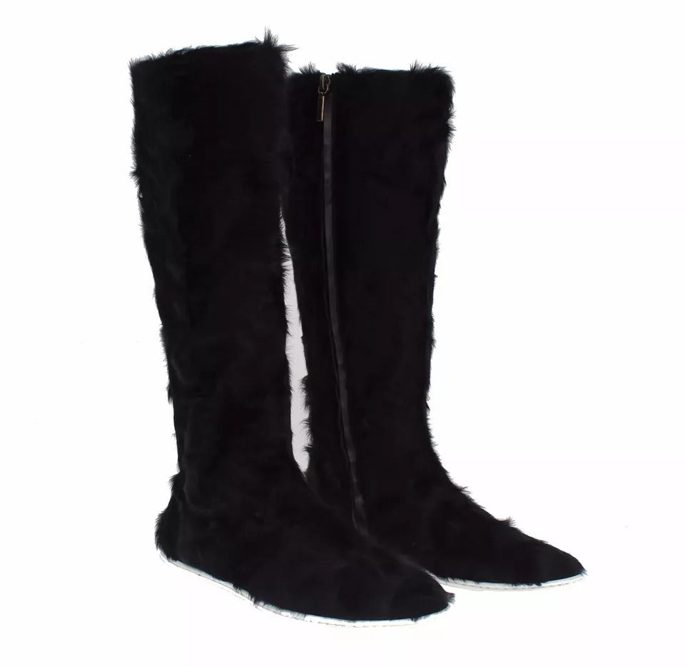 Dolce & Gabbana Black Xiangao Lamb Fur Leather Boots Shoes Glam Steals