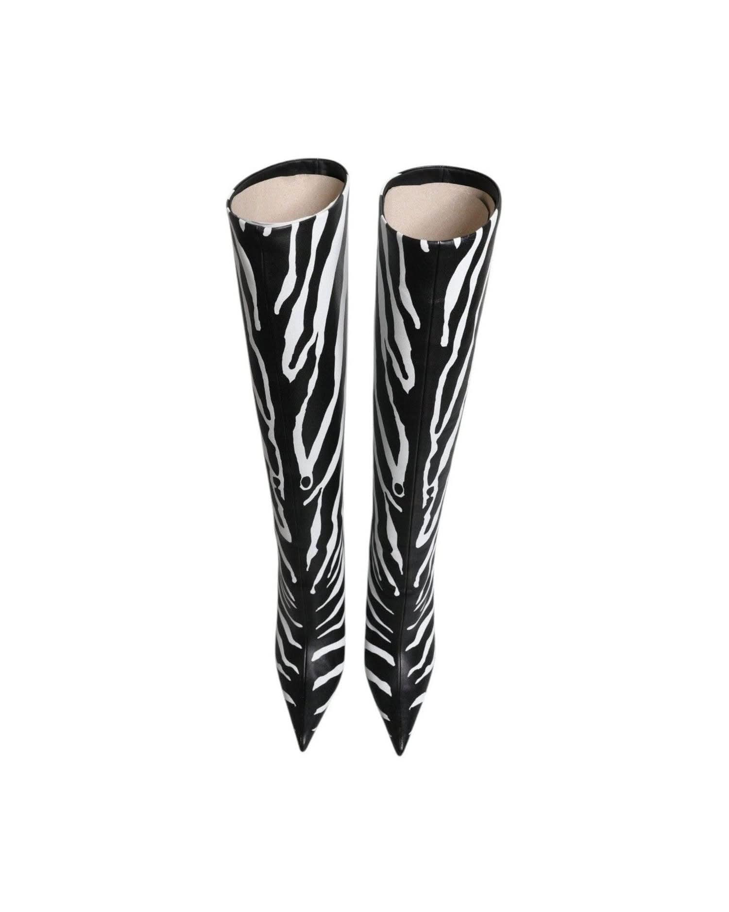 Dolce & Gabbana Black Zebra Heels High Boots Shoes Boots