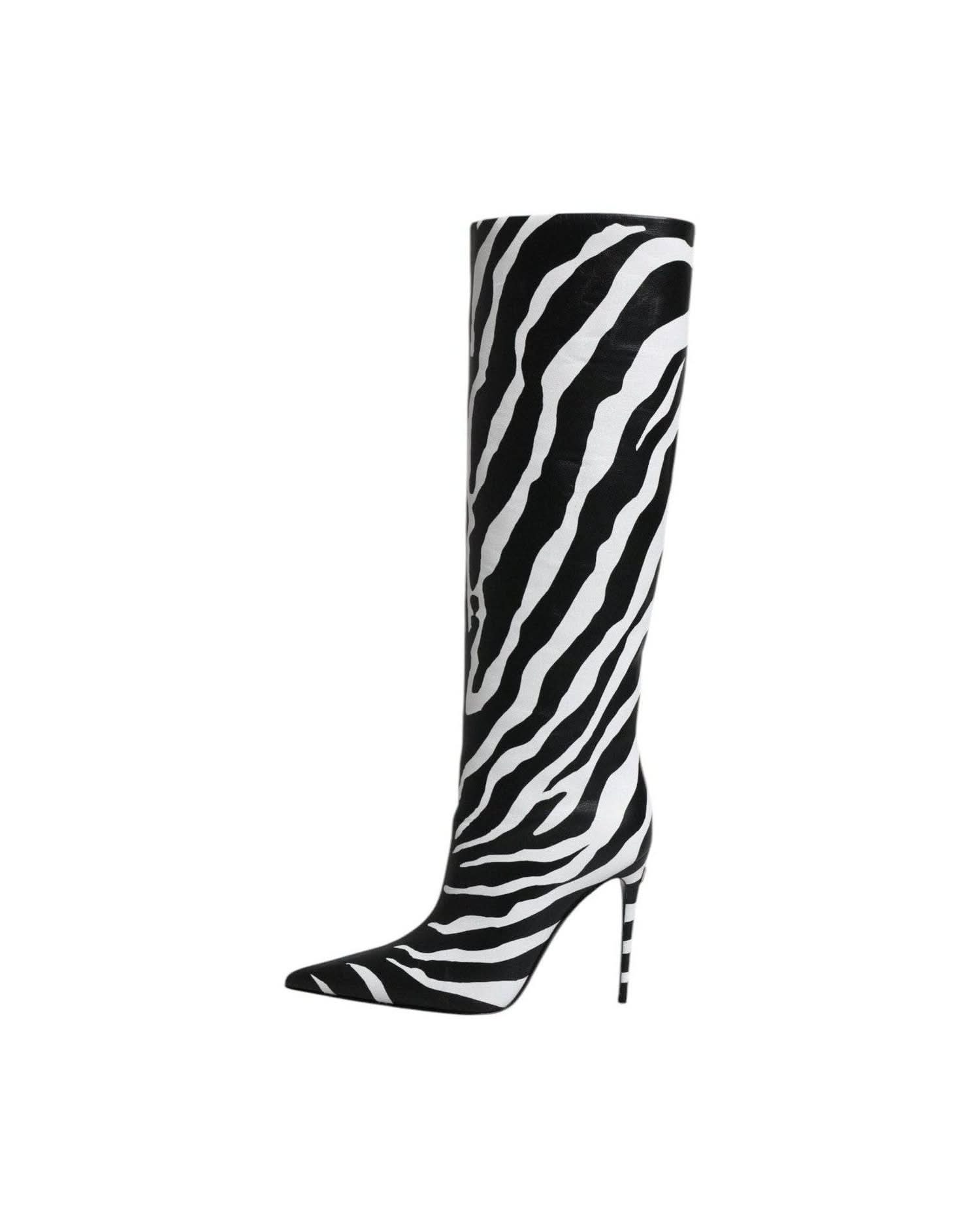 Dolce & Gabbana Black Zebra Heels High Boots Shoes Boots