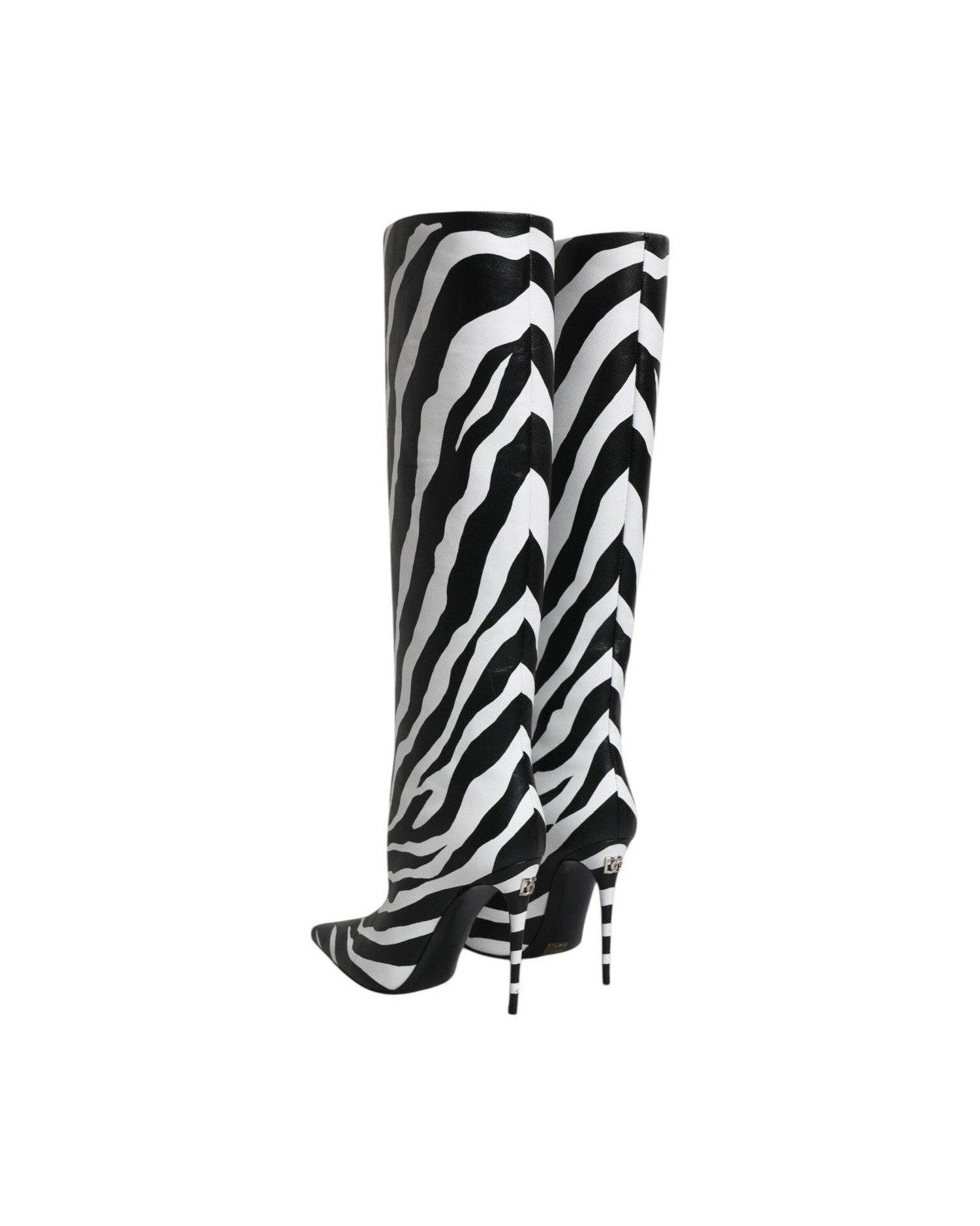 Dolce & Gabbana Black White Zebra Heels High Boots Shoes Glam Steals