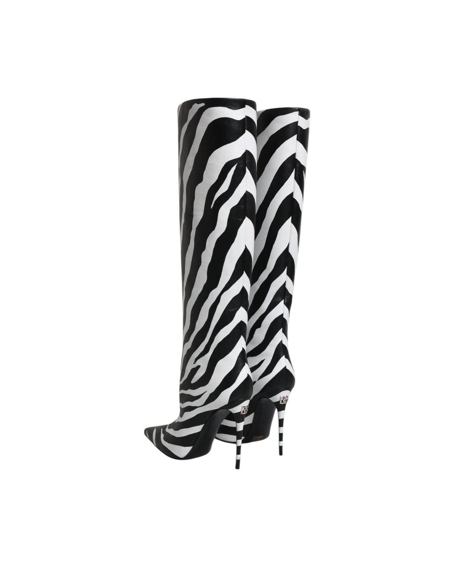 Dolce & Gabbana Black Zebra Heels High Boots Shoes Boots