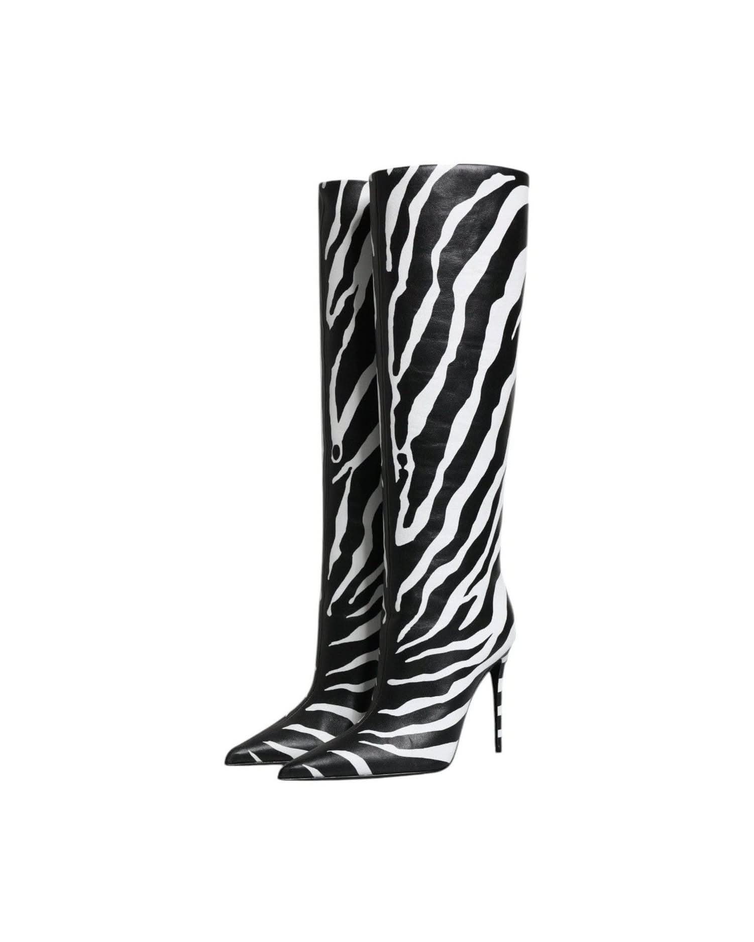 Dolce & Gabbana Black Zebra Heels High Boots Shoes Boots