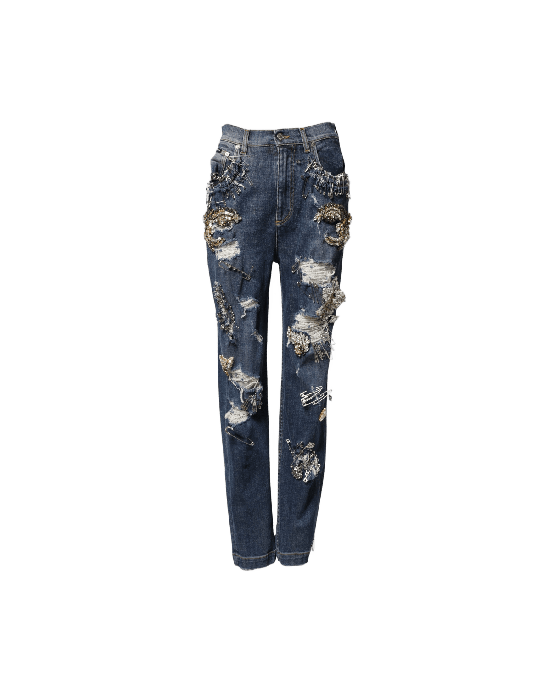 Dolce & Gabbana Blue Cotton Rhinestone Embellish Denim Jeans Trousers