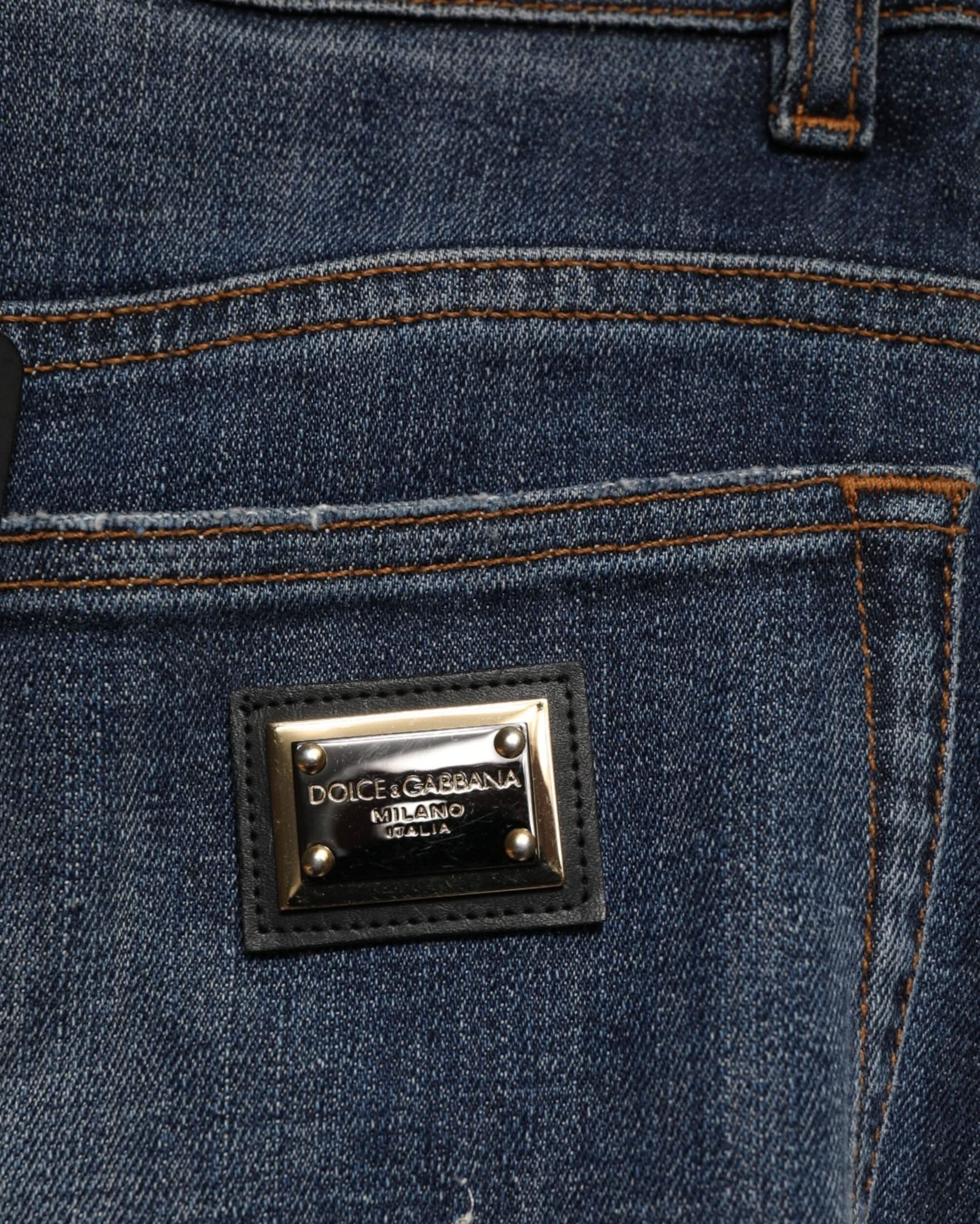 Dolce & Gabbana Blue Cotton Rhinestone Embellish Denim Jeans Trousers