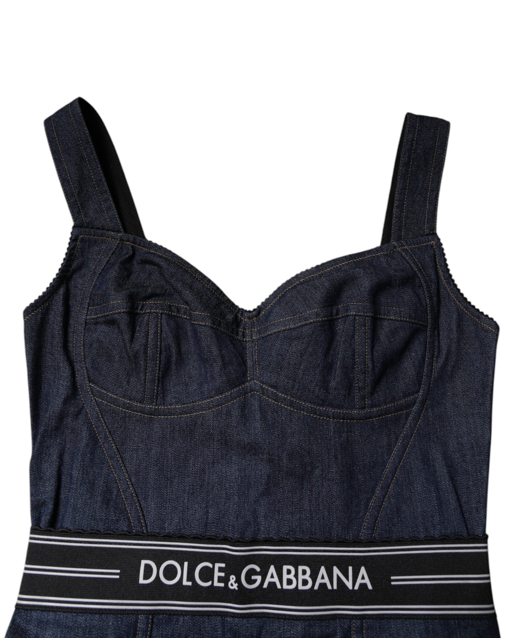 Dolce & Gabbana Blue Cotton Stretch Sleeveless Bodycon Denim Bodysuit Glam Steals