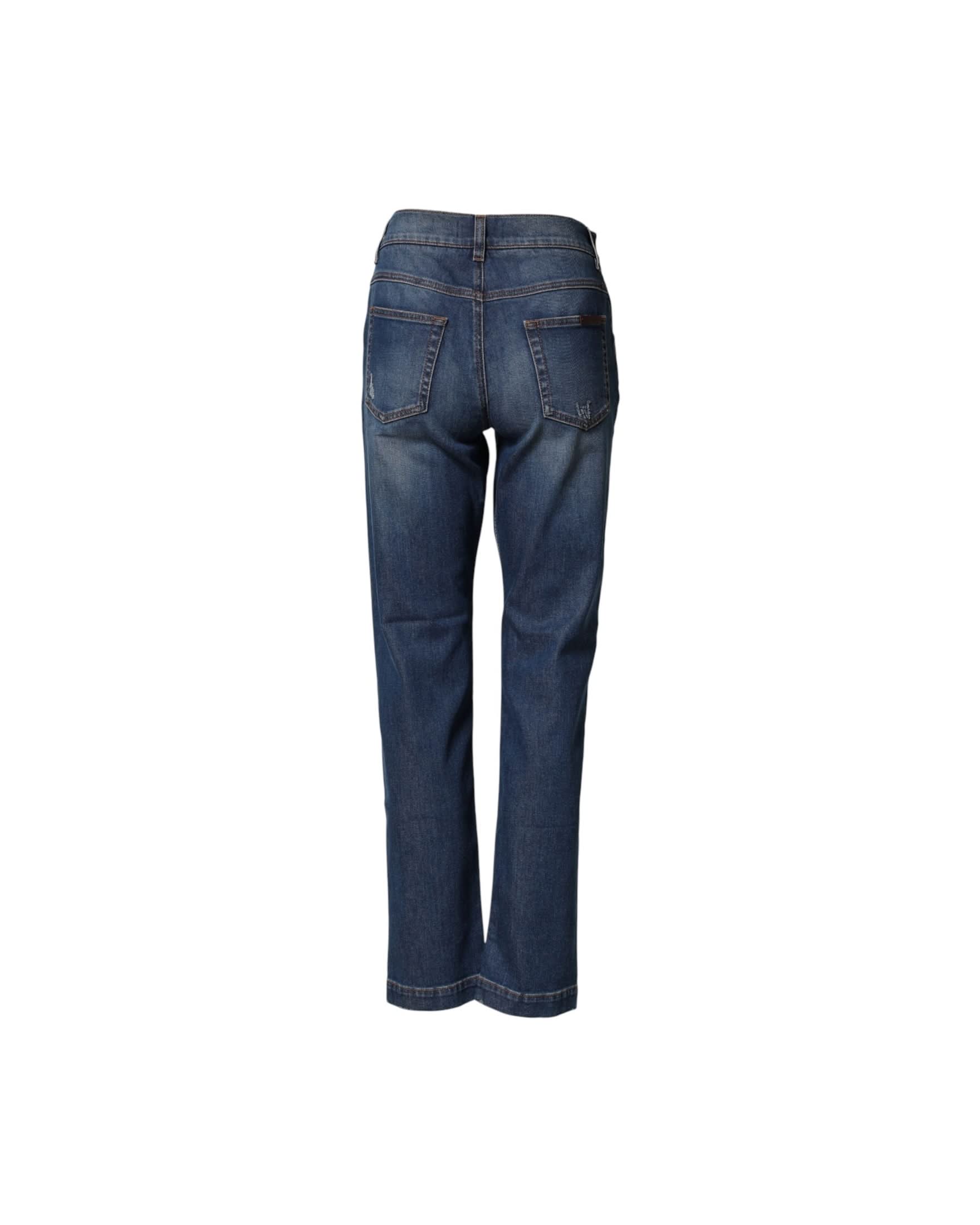 Dolce & Gabbana Blue Denim Floral Embroidered Boyfriend Jeans Jeans