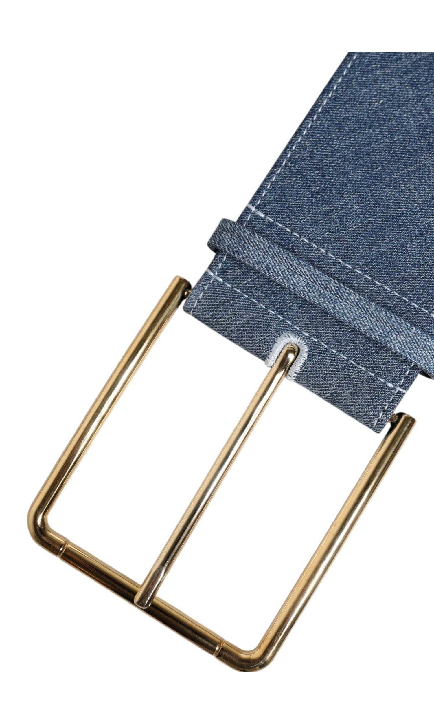 Dolce & Gabbana Blue Denim Two Tone Gold Metal Buckle Belt Glam Steals
