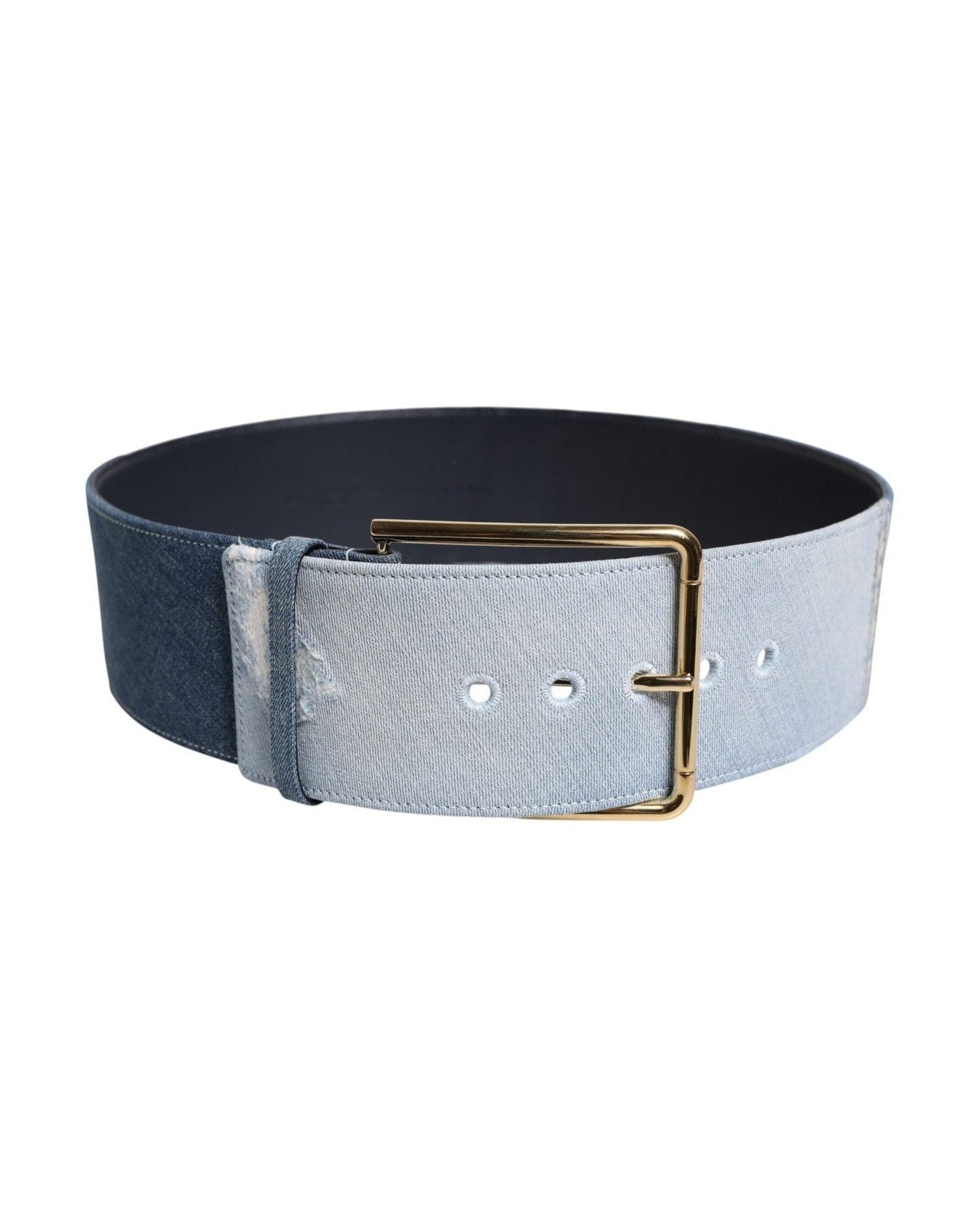 Dolce & Gabbana Blue Denim Two Tone Gold Metal Buckle Belt Glam Steals
