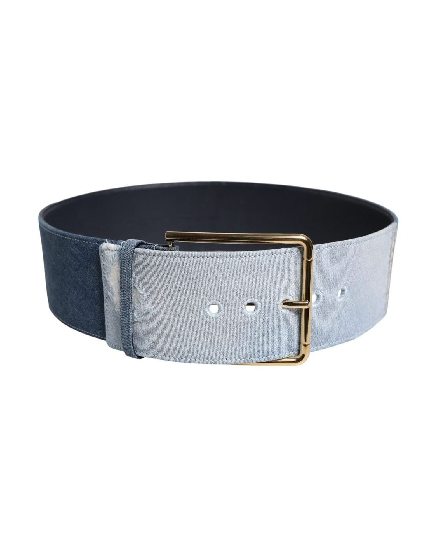 Dolce & Gabbana Blue Denim Two Tone Metal Buckle Belt Belts