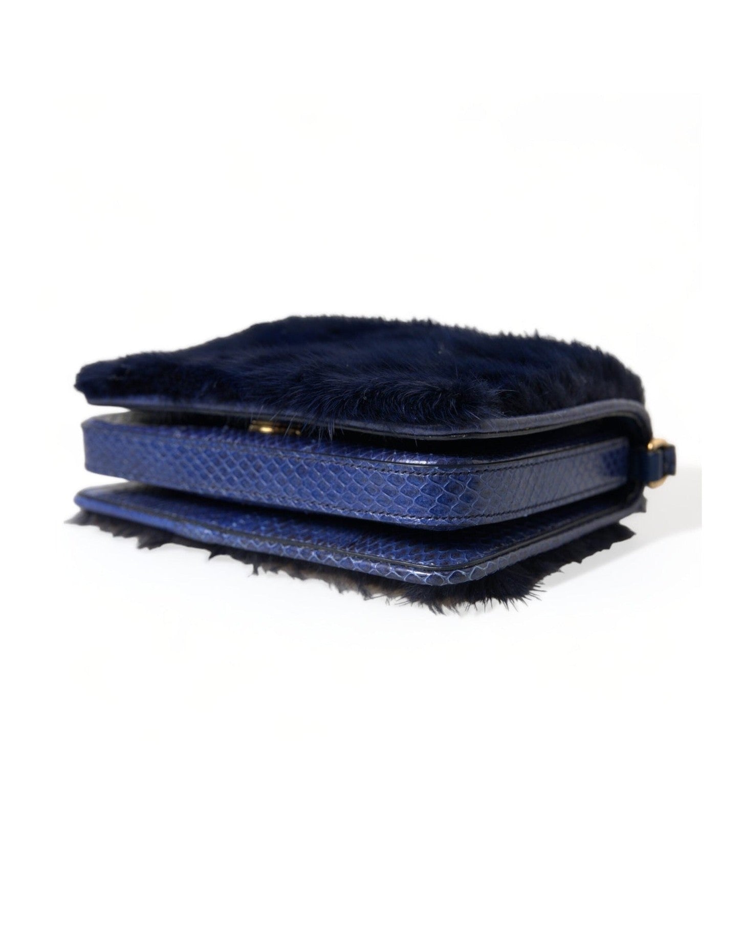 Dolce & Gabbana Exquisite Mink Fur Shoulder Blue Bag Glam Steals