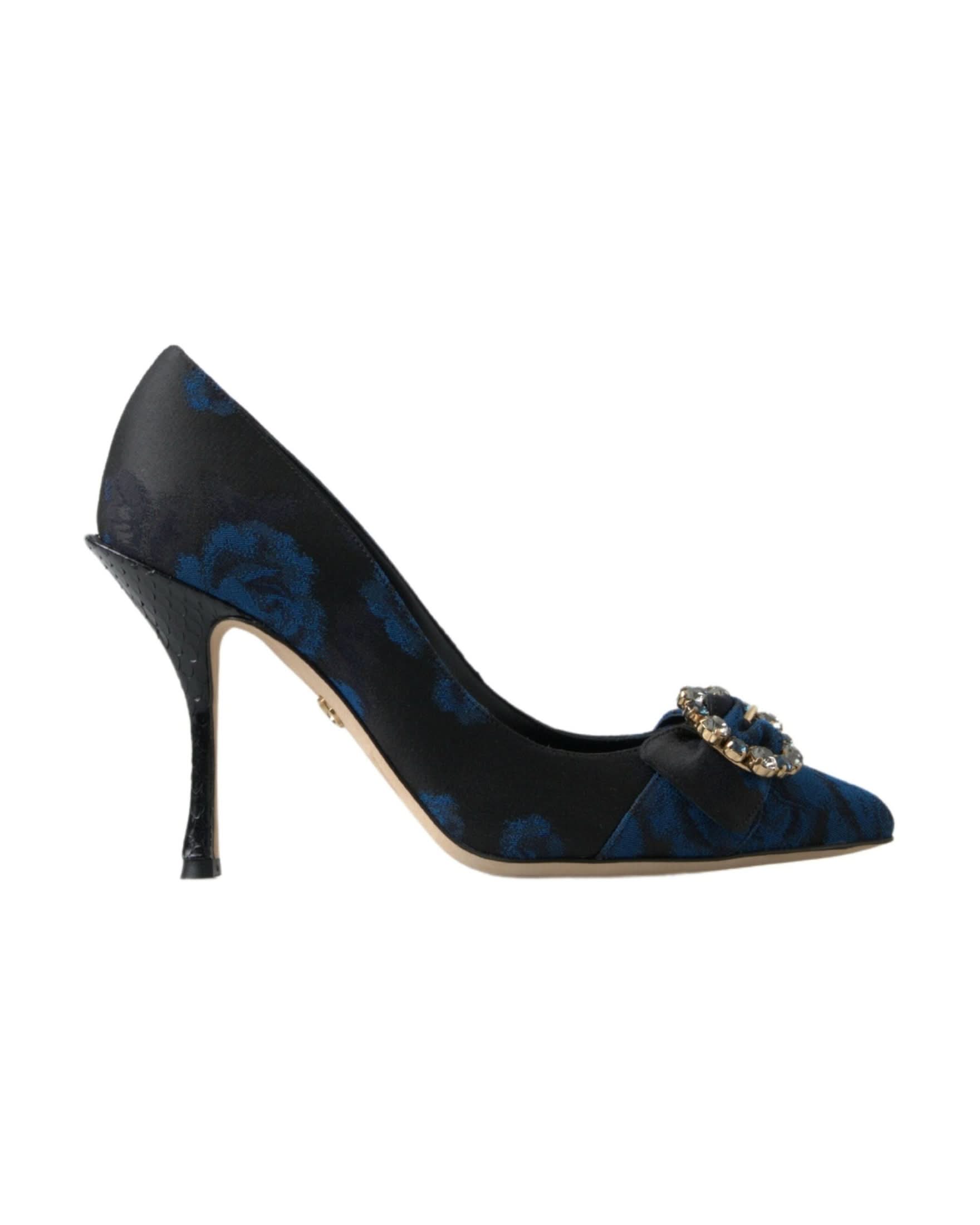 Dolce & Gabbana Blue Floral Ayers Crystal Pumps Heels